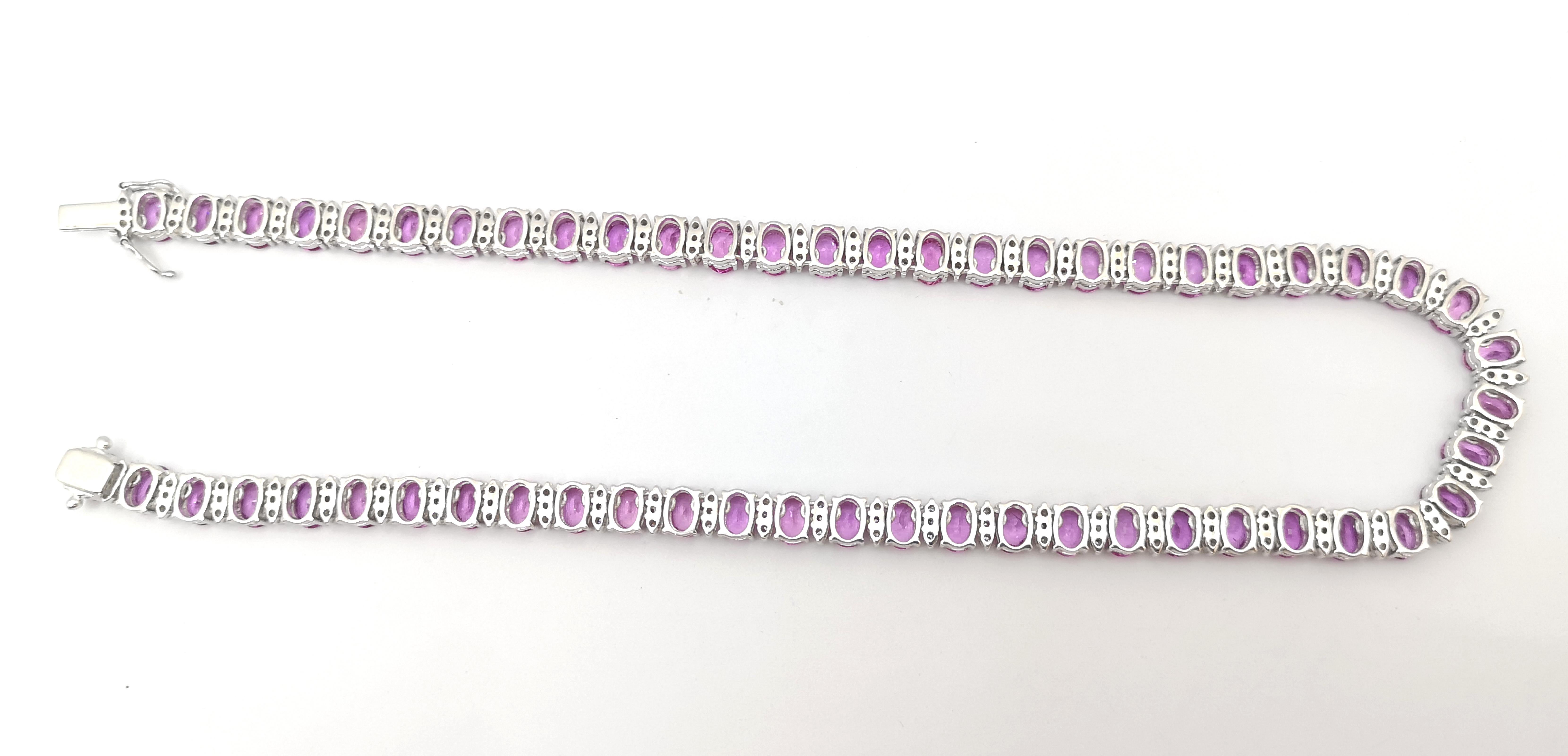 Pink Sapphire with Diamond Necklace set in 18K White Gold Setting For Sale 3