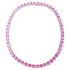 Pink Sapphire with Diamond Necklace set in 18K White Gold Setting