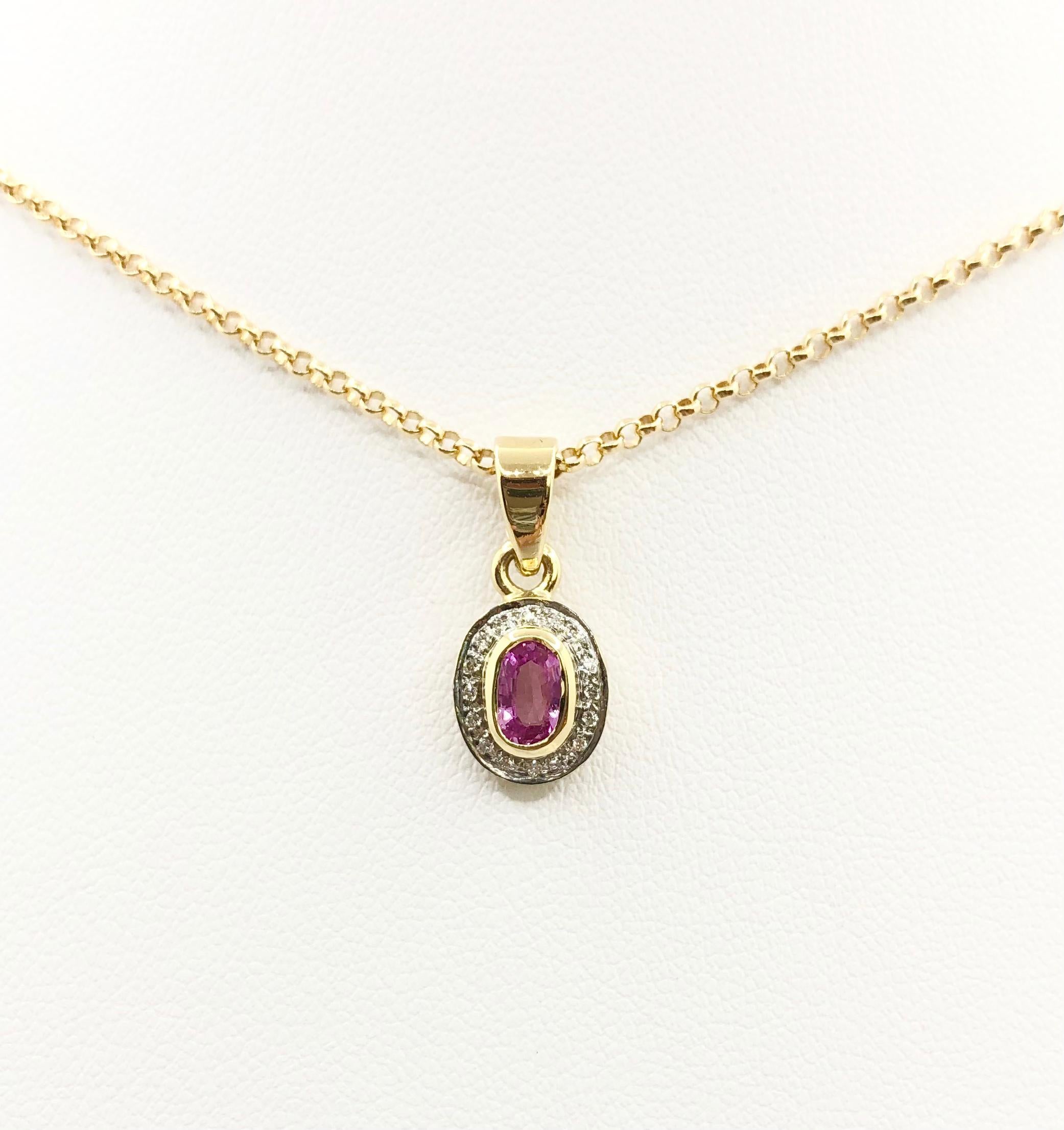 Pink Sapphire 0.50 carat with Diamond 0.06 carat Pendant set in 18 Karat Gold Settings
(chain not included)

Width: 0.9 cm 
Length: 1.9 cm
Total Weight: 1.68 grams


