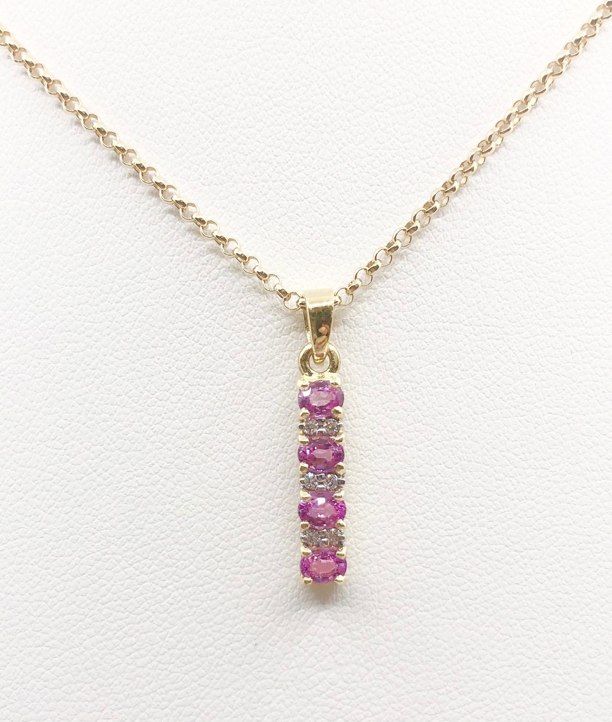 Pink Sapphire 0.93 carat with Diamond 0.06 carat Pendant set in 18 Karat Gold Settings
(chain not included)

Width: 0.4 cm 
Length: 2.4 cm
Total Weight: 2.12 grams

