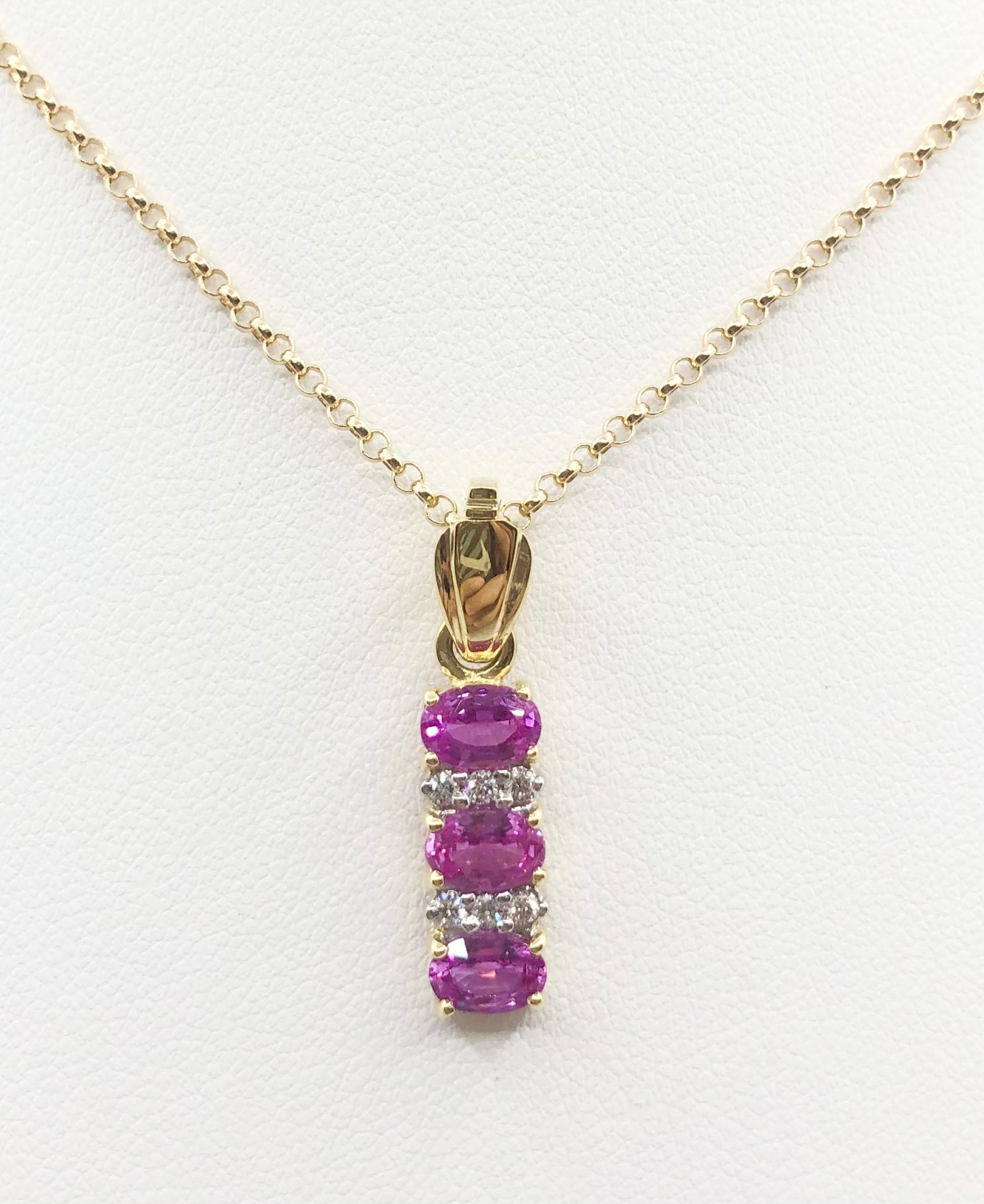 Pink Sapphire 1.70 carats with Diamond 0.11 carat Pendant set in 18 Karat Gold Settings
(chain not included)

Width: 0.6 cm 
Length: 2.6 cm
Total Weight: 3.49 grams


