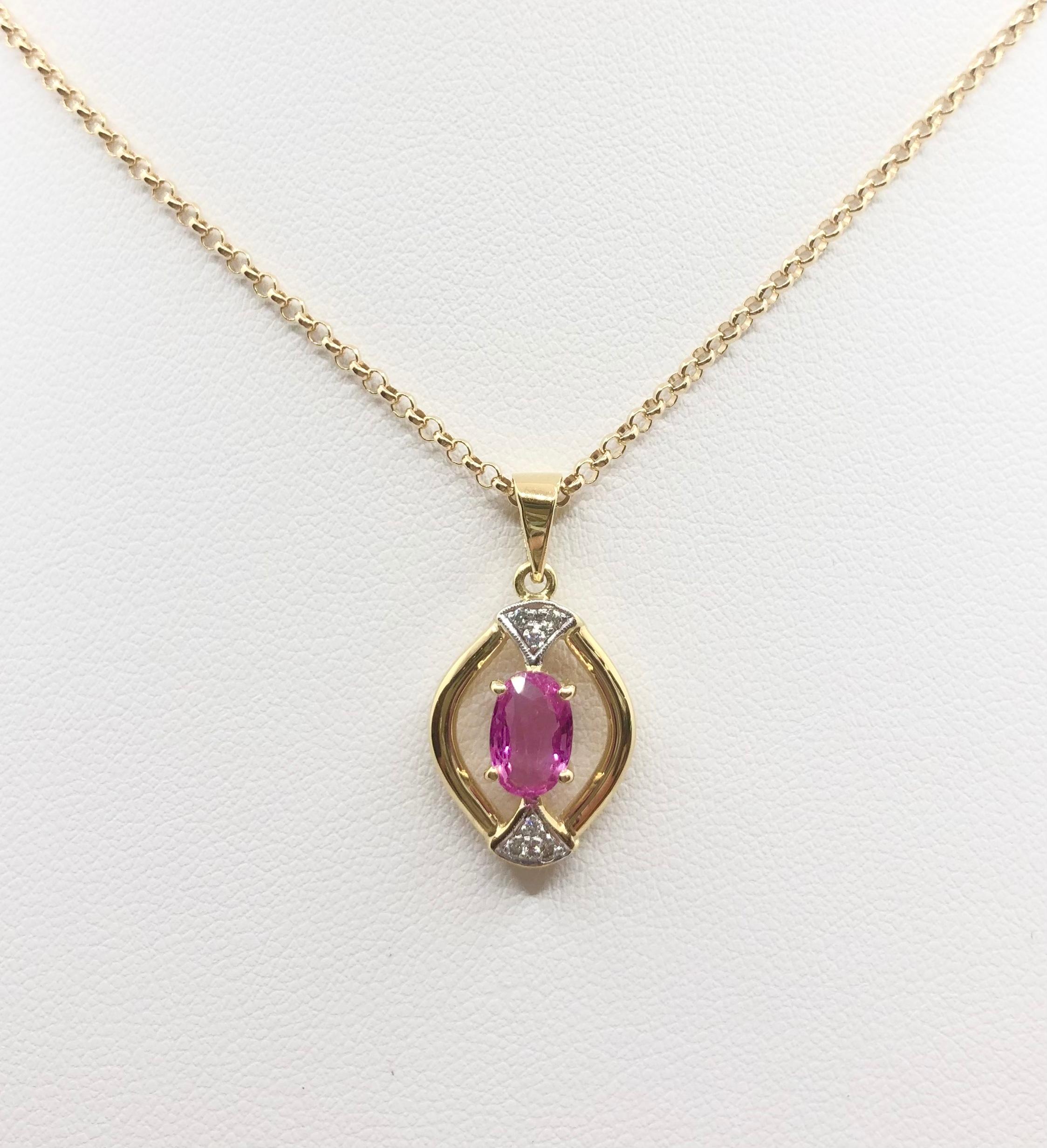 Pink Sapphire 0.99 carat with Diamond 0.06 carat Pendant set in 18 Karat Gold Settings
(chain not included)

Width: 1.3 cm 
Length: 2.4 cm
Total Weight: 2.83 grams

