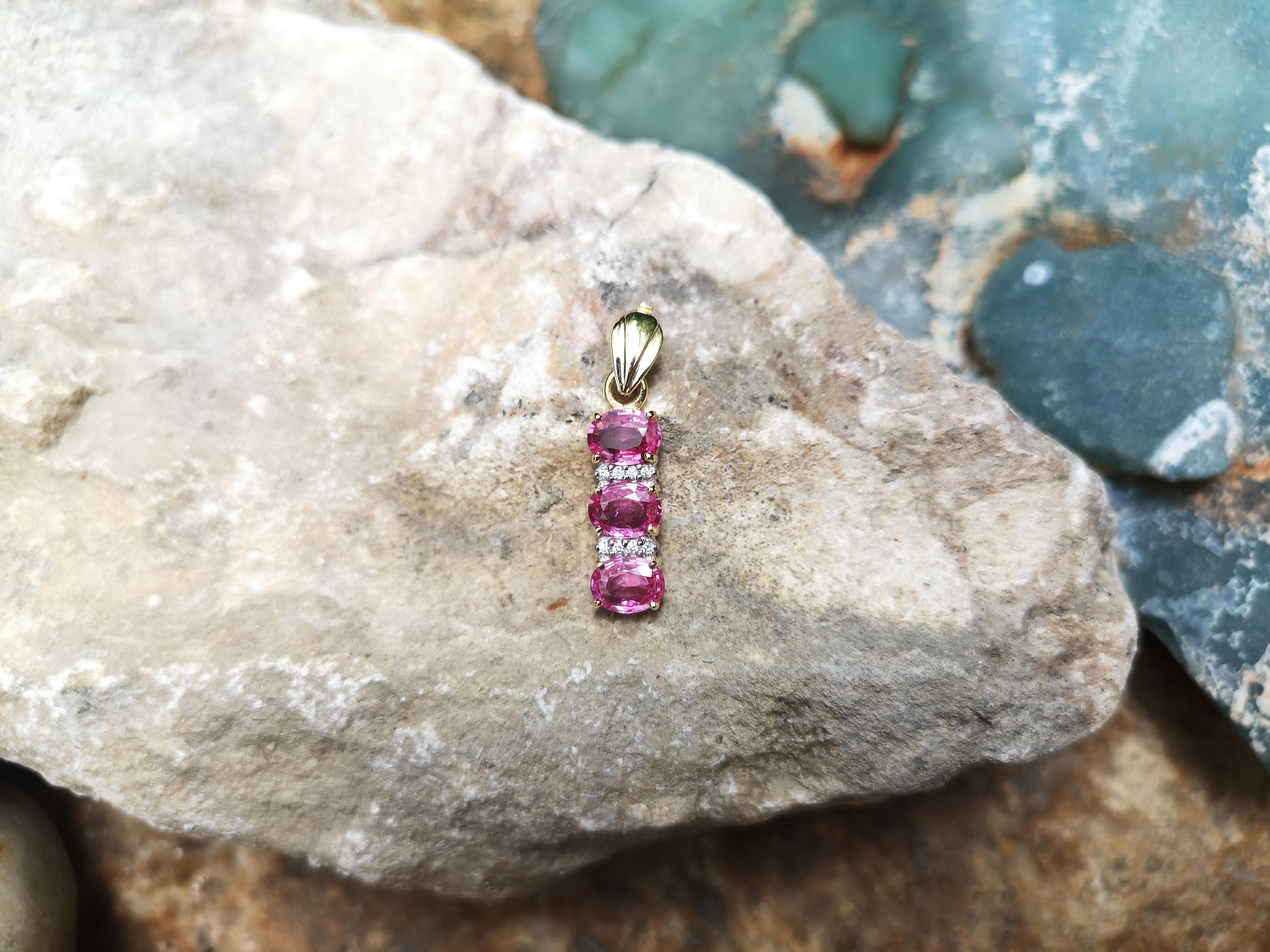 Oval Cut Pink Sapphire with Diamond Pendant Set in 18 Karat Gold Settings For Sale