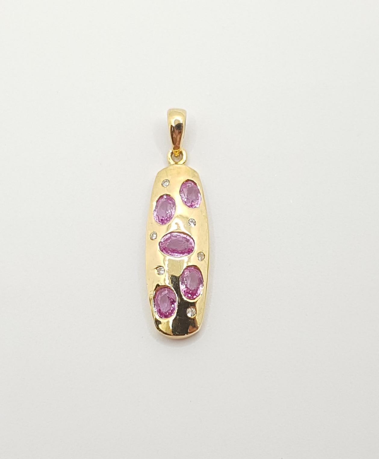 Contemporary Pink Sapphire with Diamond Pendant set in 18 Karat Gold Settings For Sale