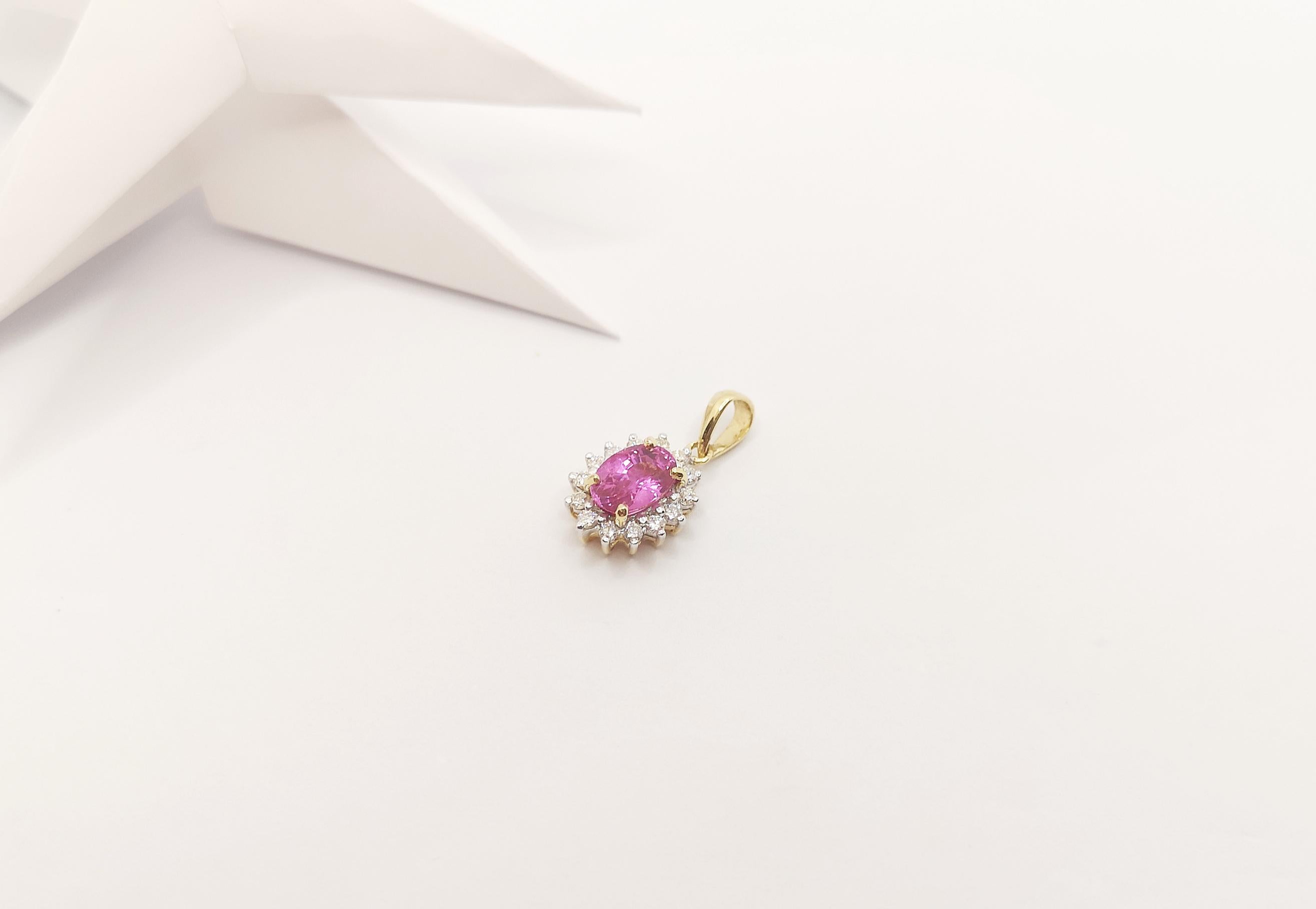 Ciondolo con zaffiro rosa e diamante incastonato in oro 18 carati In condizioni Nuovo in vendita a Bangkok, TH