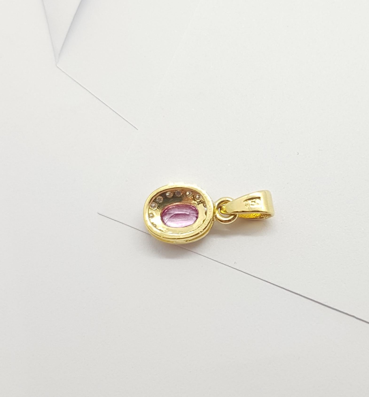 Pinker Saphir mit Diamant-Anhänger in 18 Karat Goldfassung Damen im Angebot
