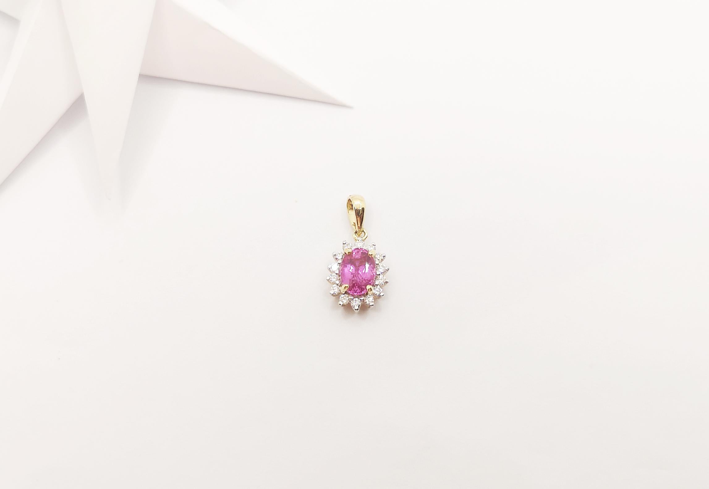 Donna Ciondolo con zaffiro rosa e diamante incastonato in oro 18 carati in vendita