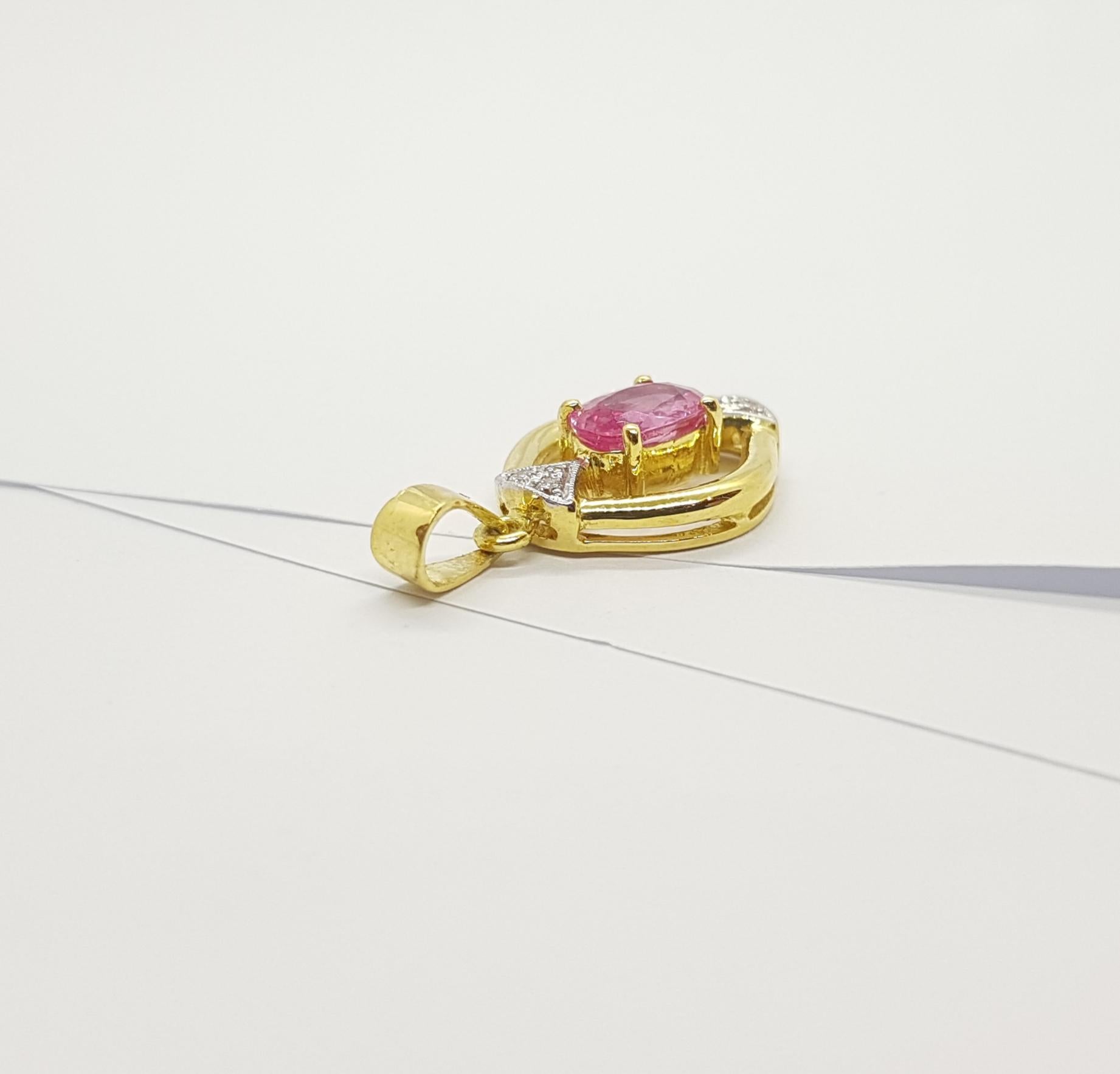Women's Pink Sapphire with Diamond Pendant Set in 18 Karat Gold Settings For Sale