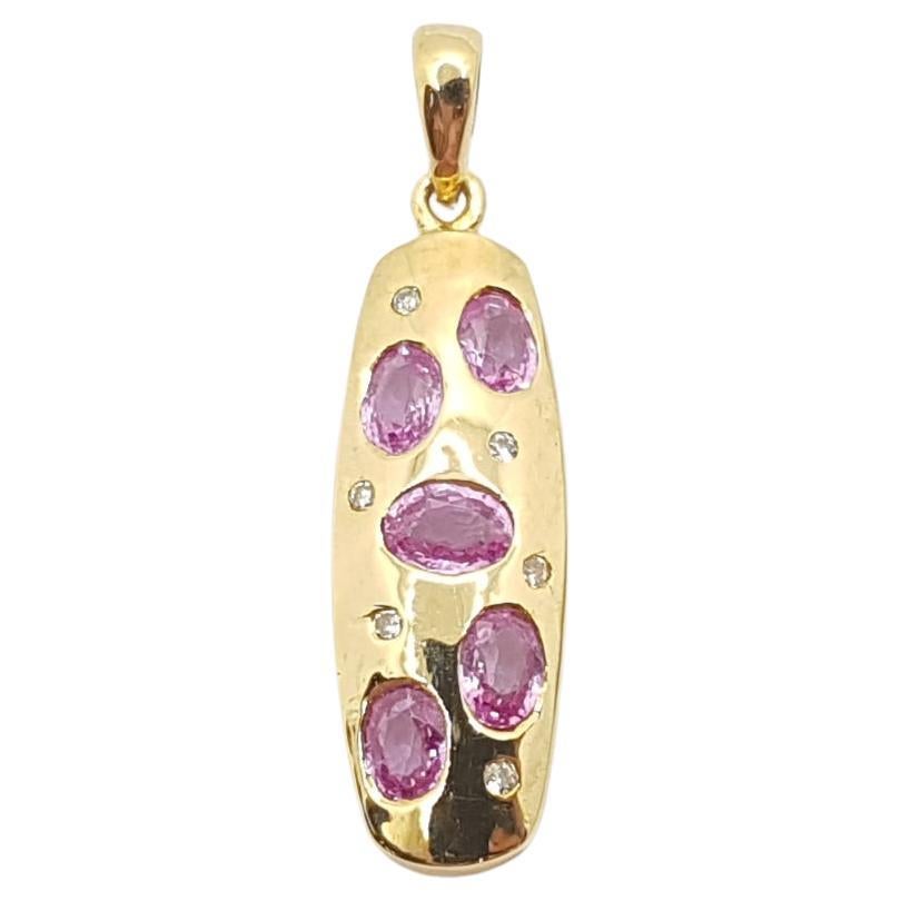 Pink Sapphire with Diamond Pendant set in 18 Karat Gold Settings For Sale