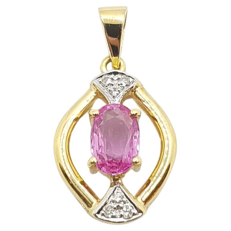 Pink Sapphire with Diamond Pendant Set in 18 Karat Gold Settings For Sale