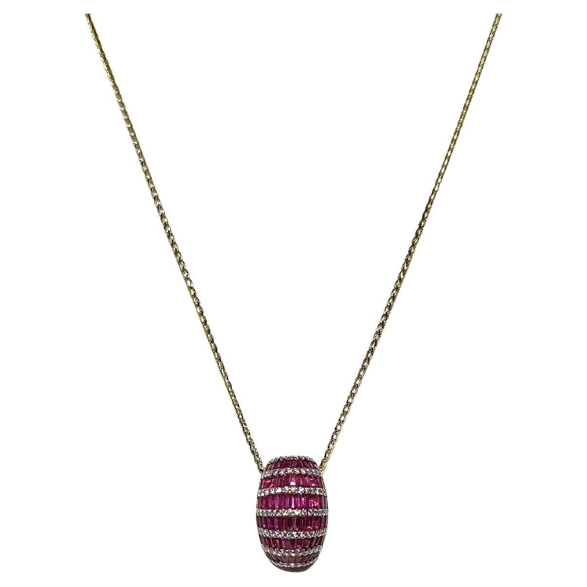 Pink Sapphire with Diamond Pendant set in 18K Rose Gold Settings (Custom Order)