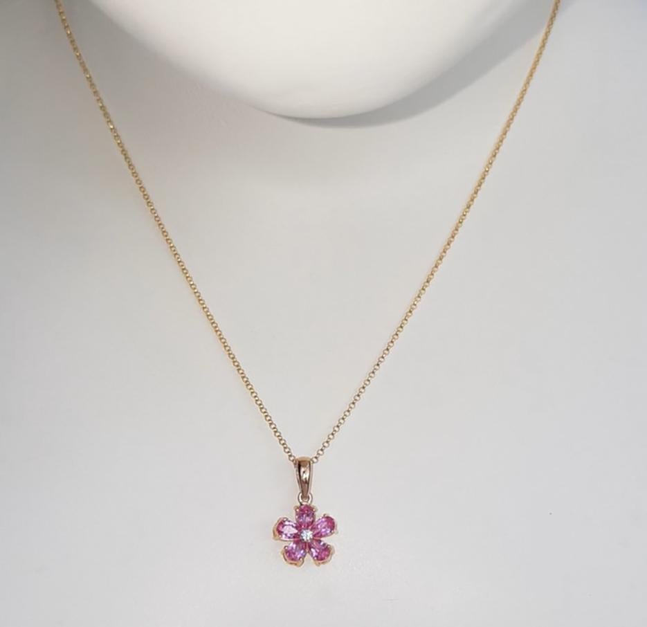 Pink Sapphire 1.26 carats with Diamond 0.02 carat Pendant set in 18K Rose Gold Settings
(chain not included)

Width: 1.1 cm 
Length: 1.8 cm
Total Weight: 1.50 grams

