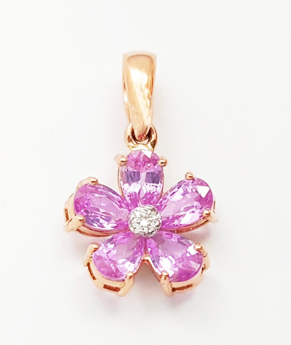 Contemporary Pink Sapphire with Diamond Pendant set in 18K Rose Gold Settings For Sale
