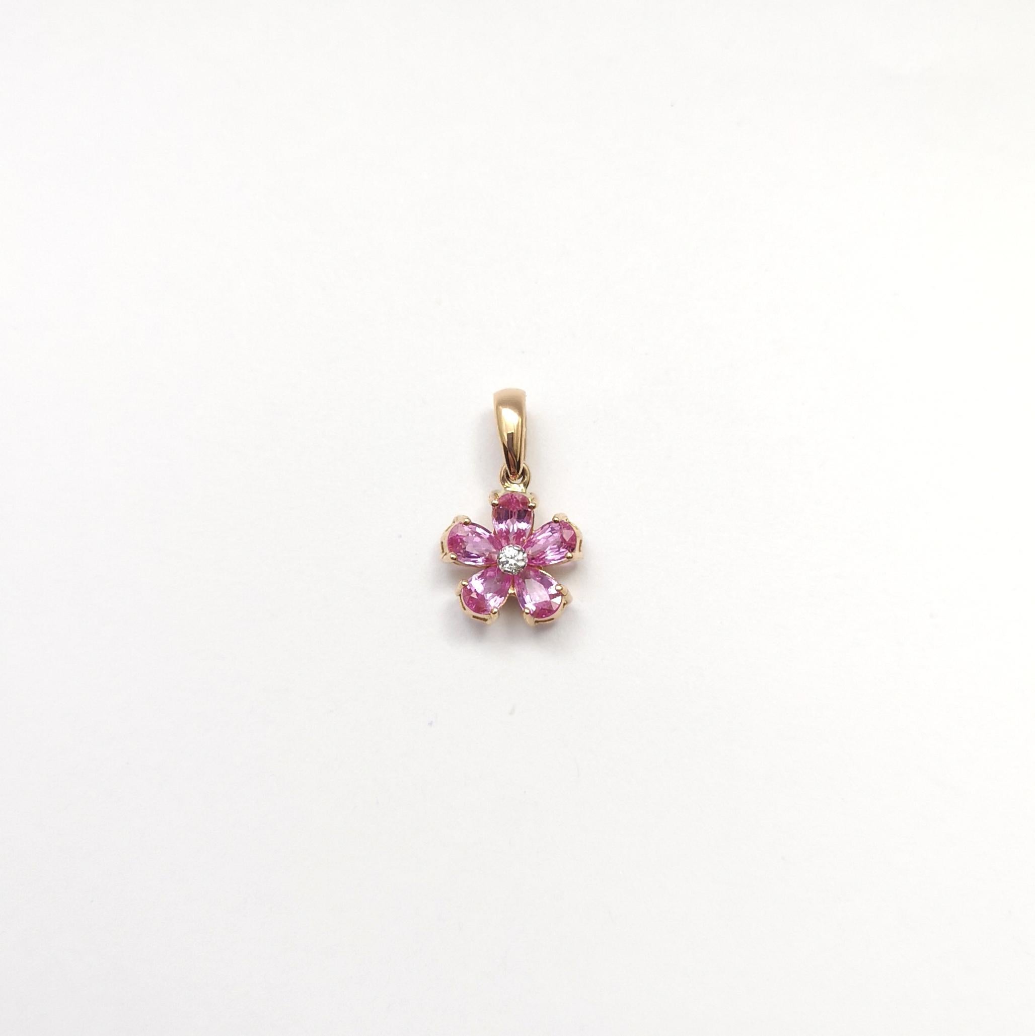 Pear Cut Pink Sapphire with Diamond Pendant set in 18K Rose Gold Settings For Sale
