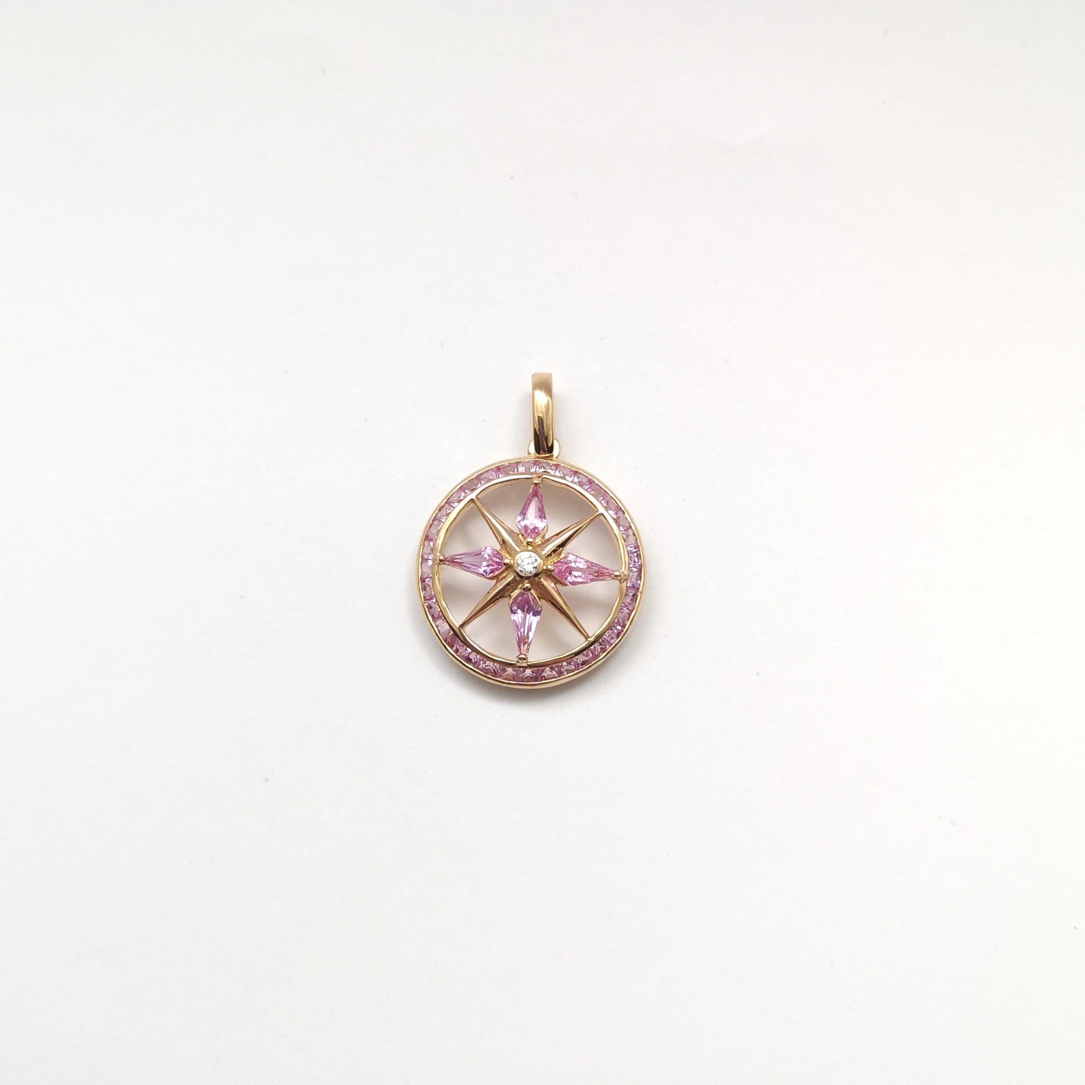Taglio misto Ciondolo con zaffiro rosa e diamante con montatura in oro rosa 18 carati in vendita