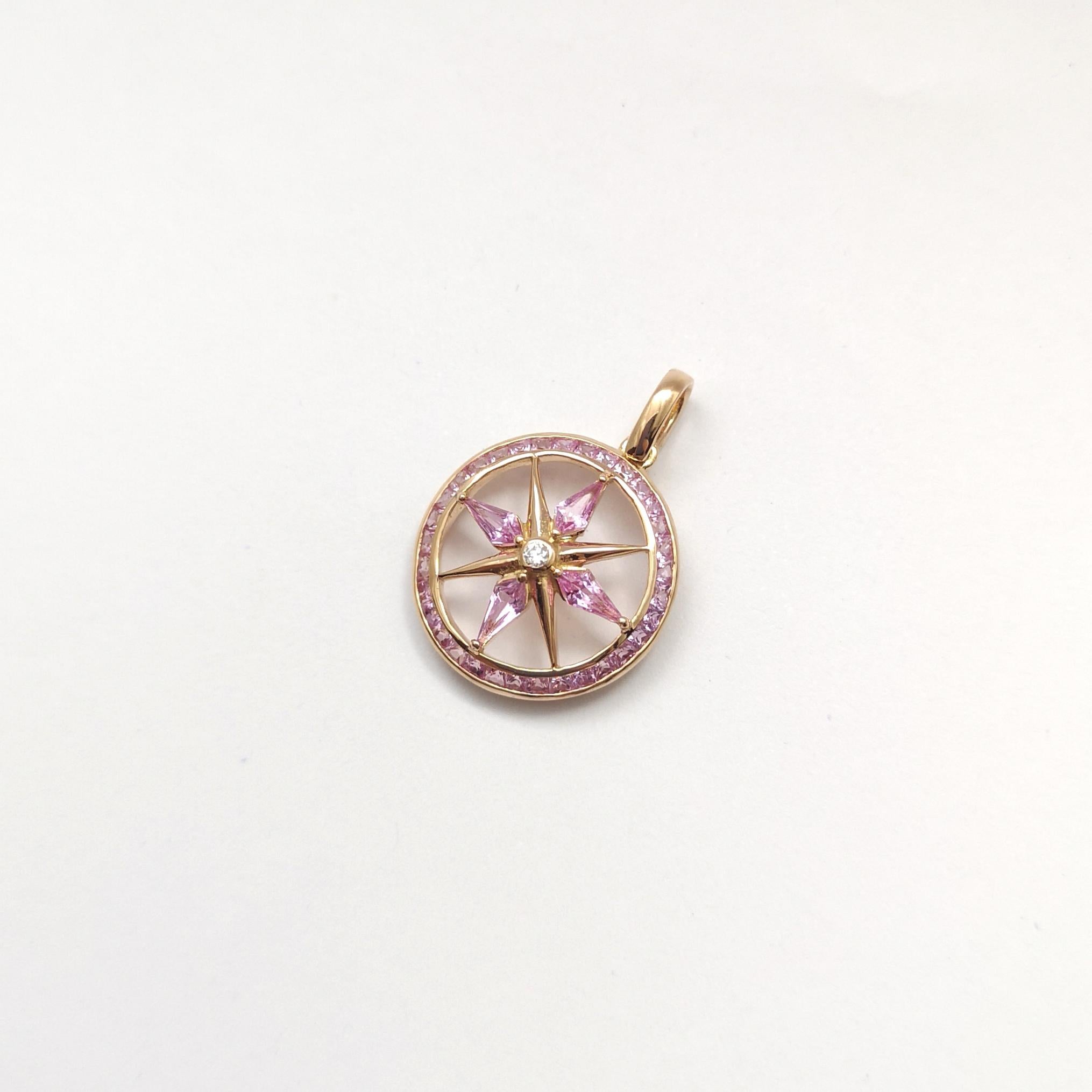 Ciondolo con zaffiro rosa e diamante con montatura in oro rosa 18 carati In condizioni Nuovo in vendita a Bangkok, TH