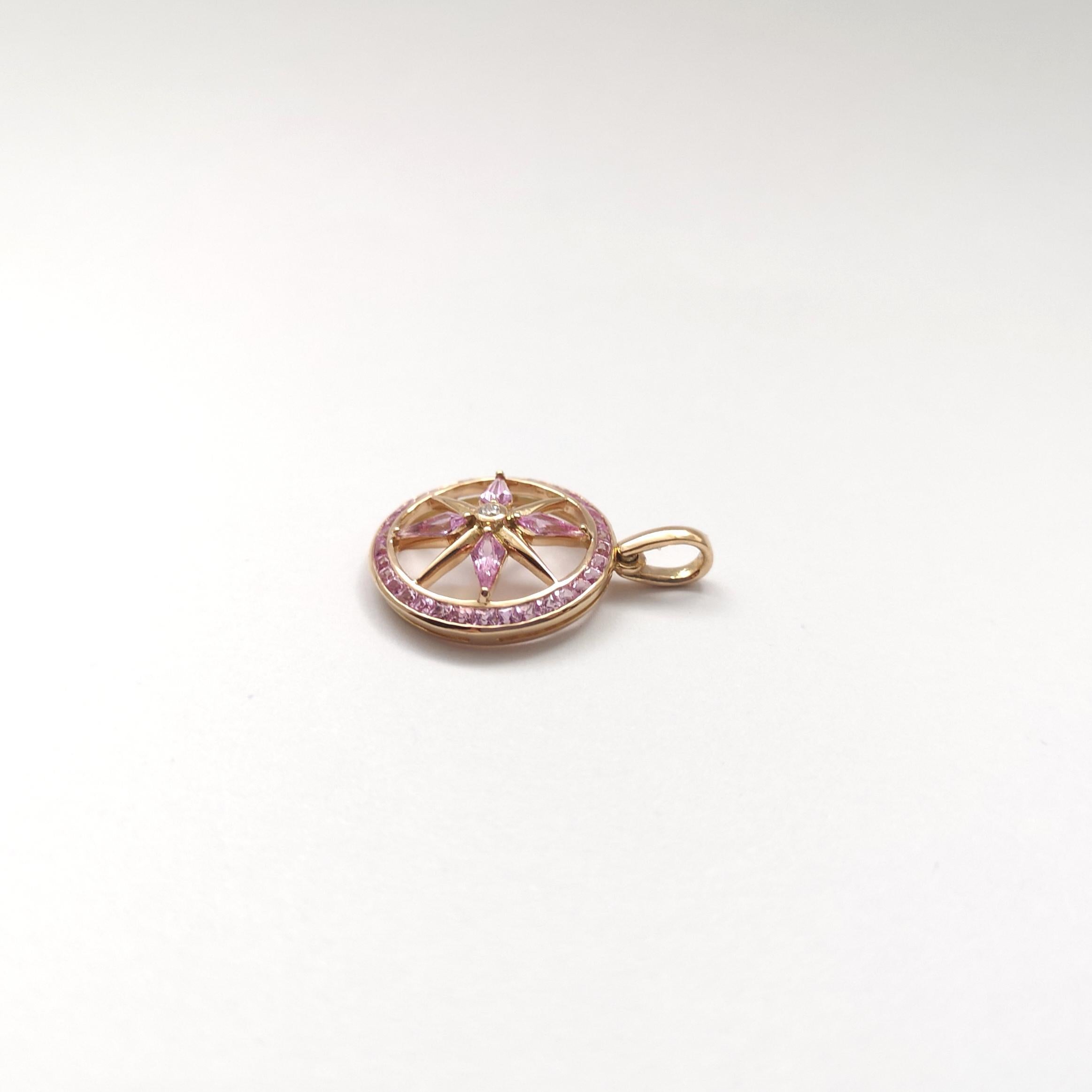 Donna Ciondolo con zaffiro rosa e diamante con montatura in oro rosa 18 carati in vendita