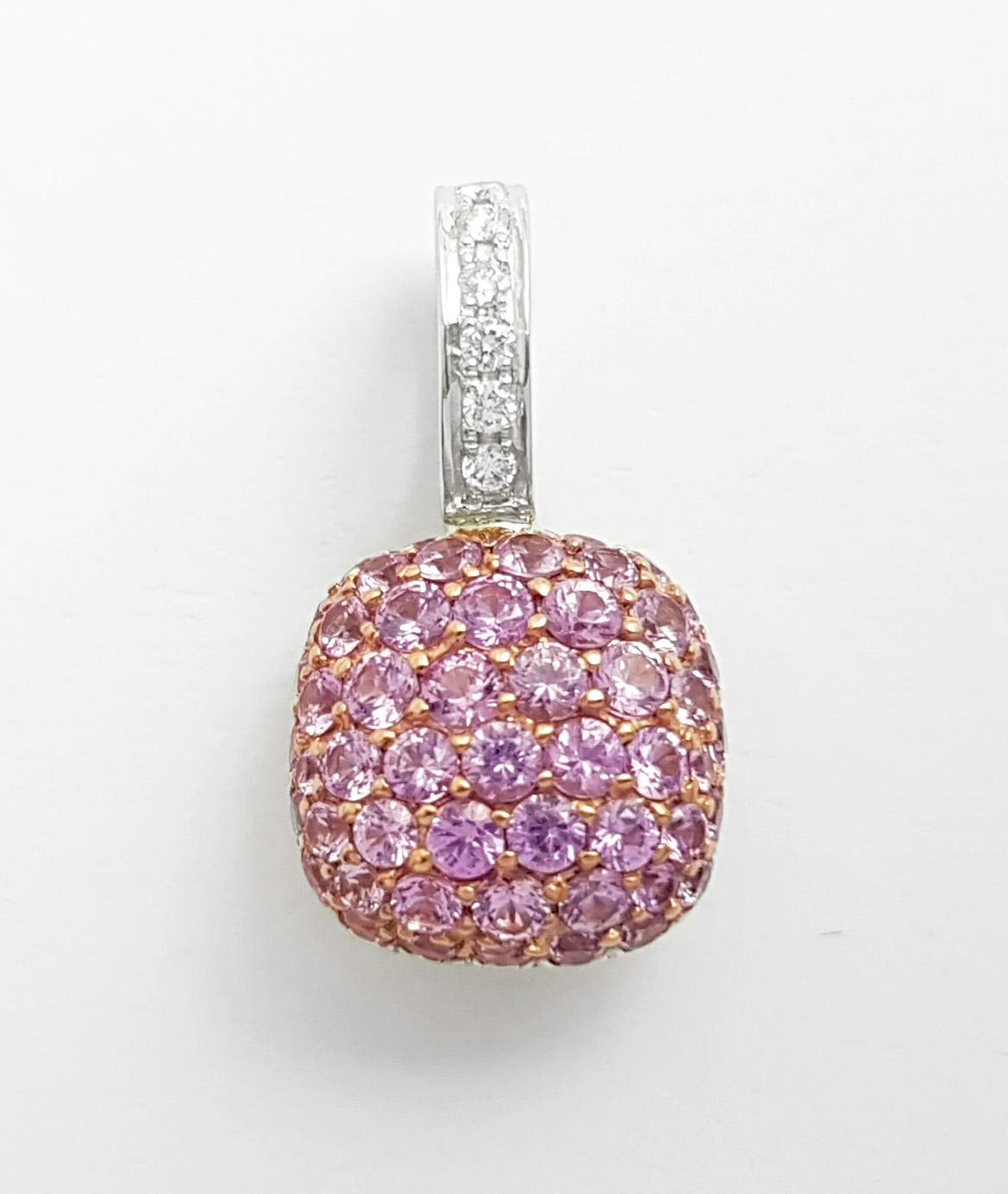 Contemporaneo Ciondolo con zaffiro rosa e diamante con montatura in oro rosa/bianco 18 carati in vendita