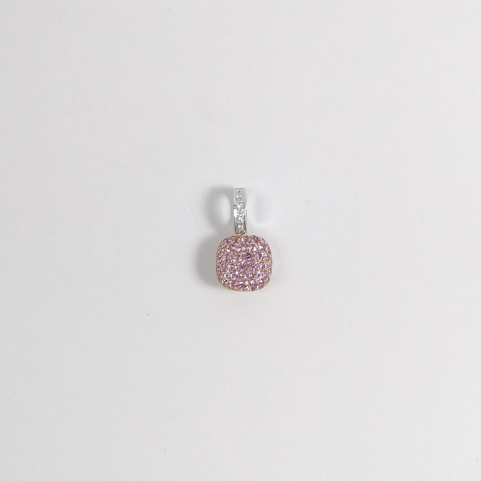 Taglio rotondo Ciondolo con zaffiro rosa e diamante con montatura in oro rosa/bianco 18 carati in vendita