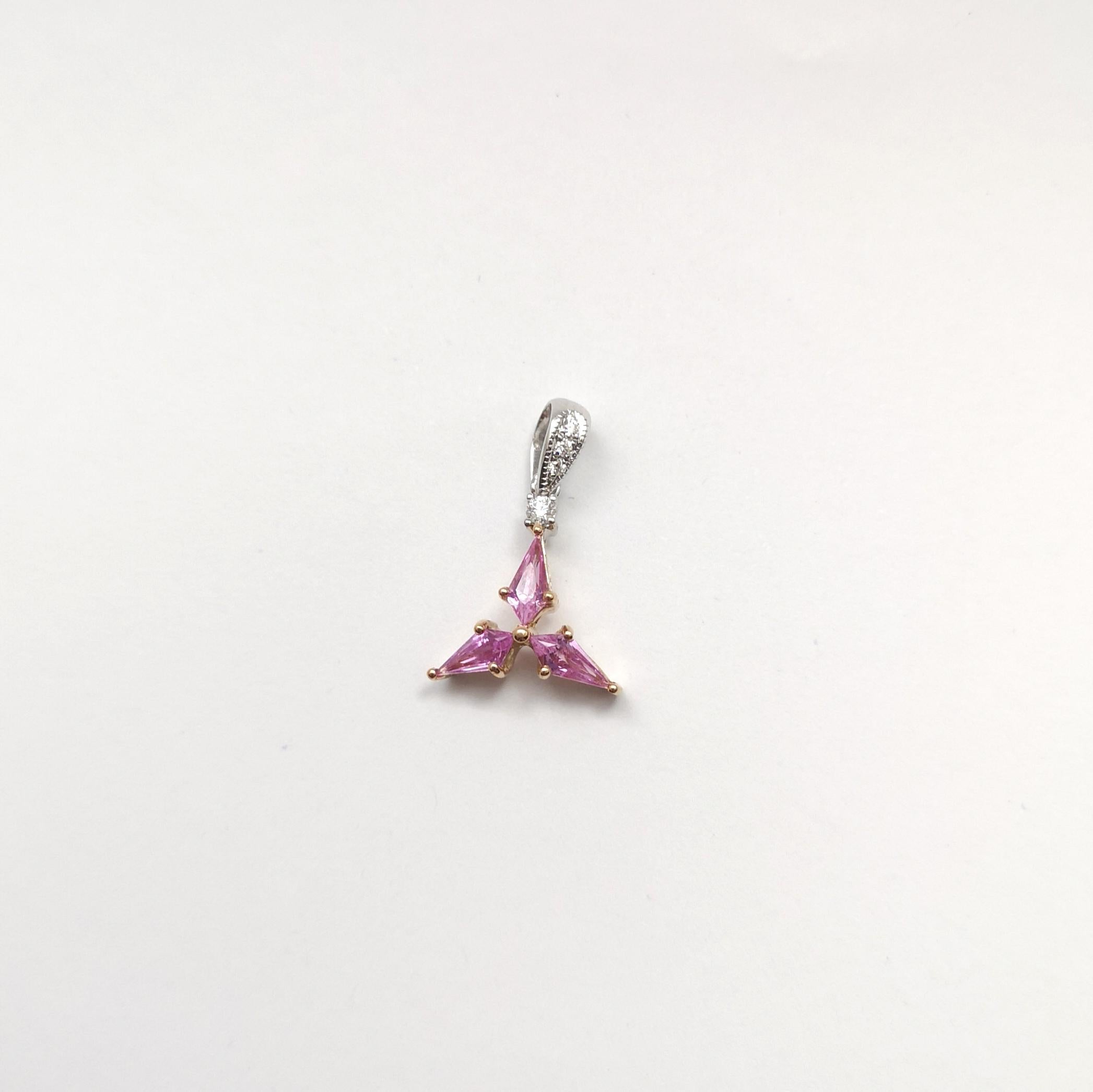 Taglio misto Ciondolo con zaffiro rosa e diamante con montatura in oro rosa/bianco 18 carati in vendita