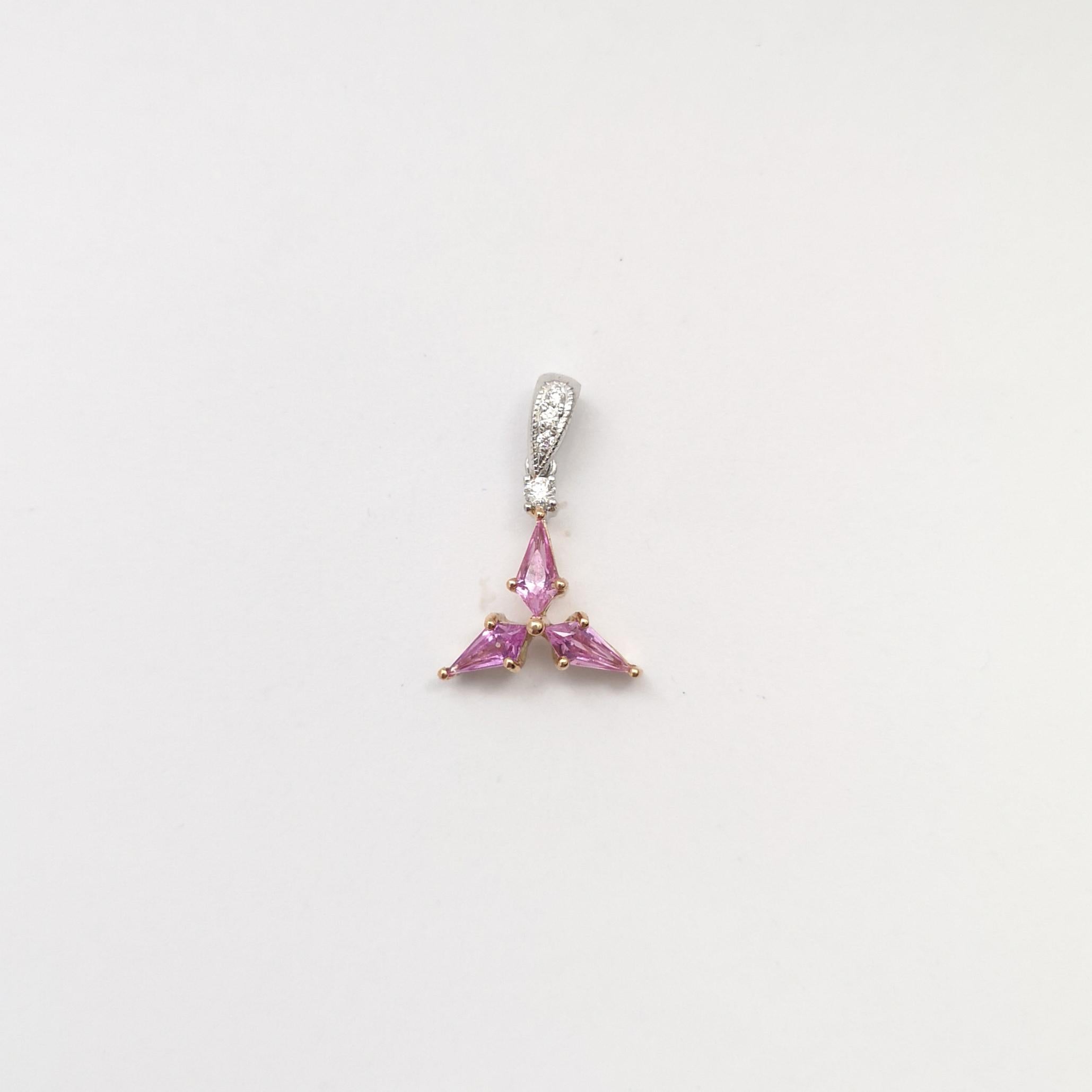 Donna Ciondolo con zaffiro rosa e diamante con montatura in oro rosa/bianco 18 carati in vendita