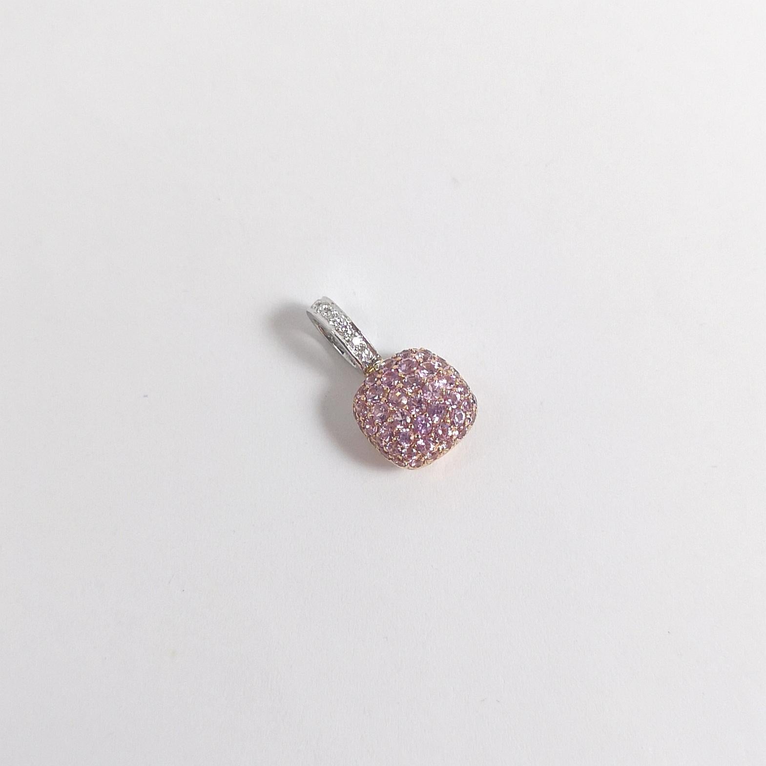 Ciondolo con zaffiro rosa e diamante con montatura in oro rosa/bianco 18 carati in vendita 1