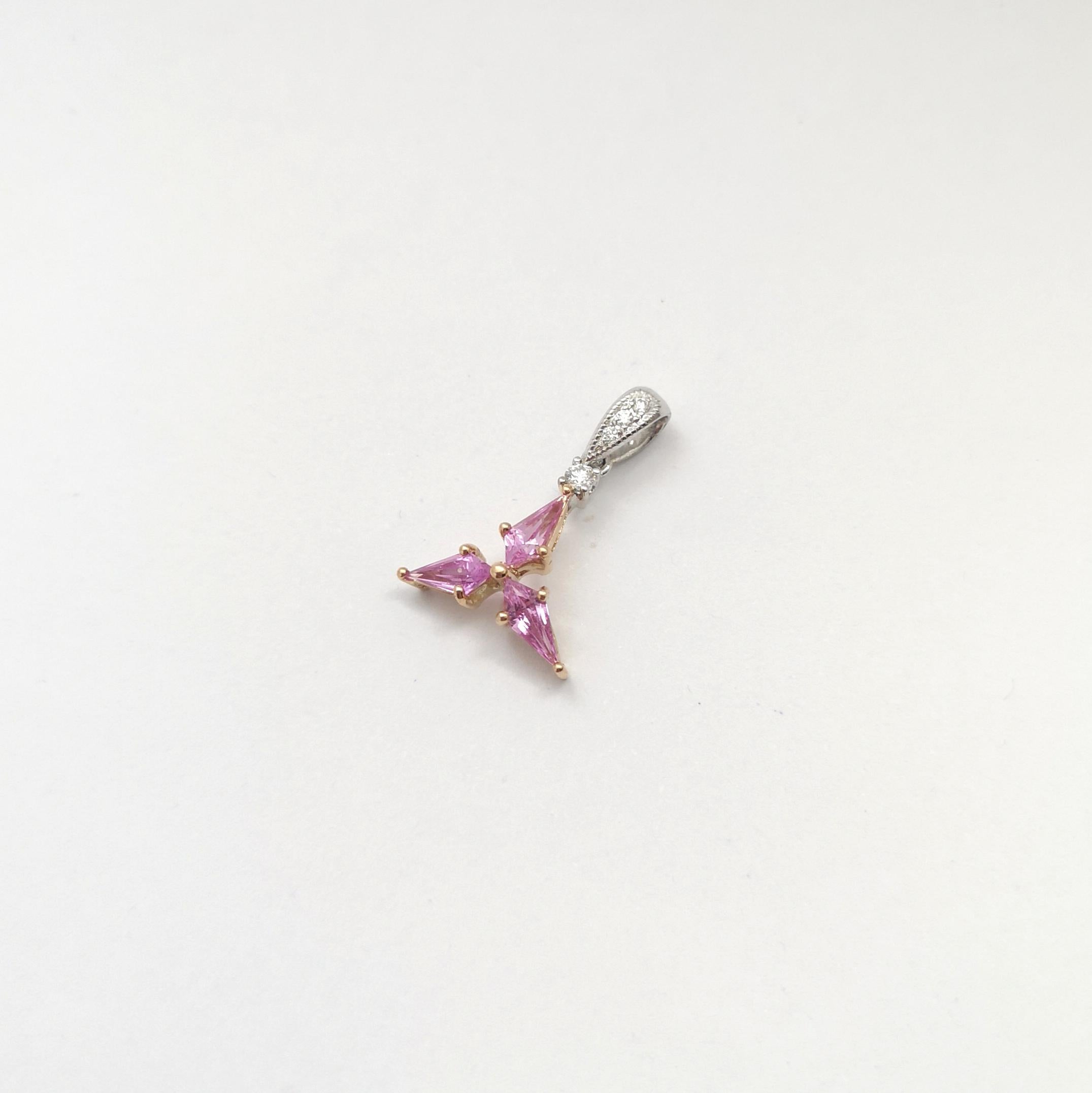 Ciondolo con zaffiro rosa e diamante con montatura in oro rosa/bianco 18 carati in vendita 1