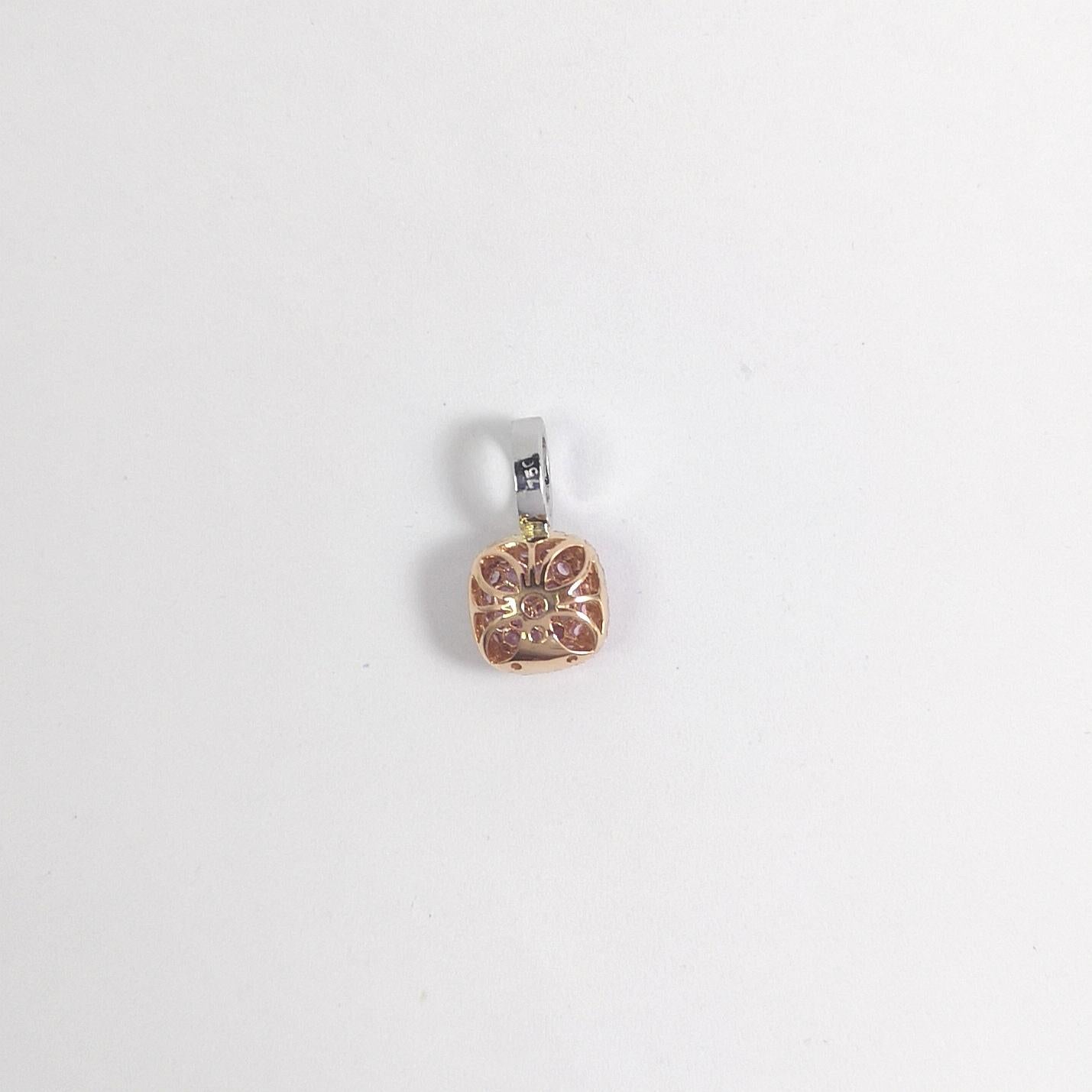 Ciondolo con zaffiro rosa e diamante con montatura in oro rosa/bianco 18 carati in vendita 2