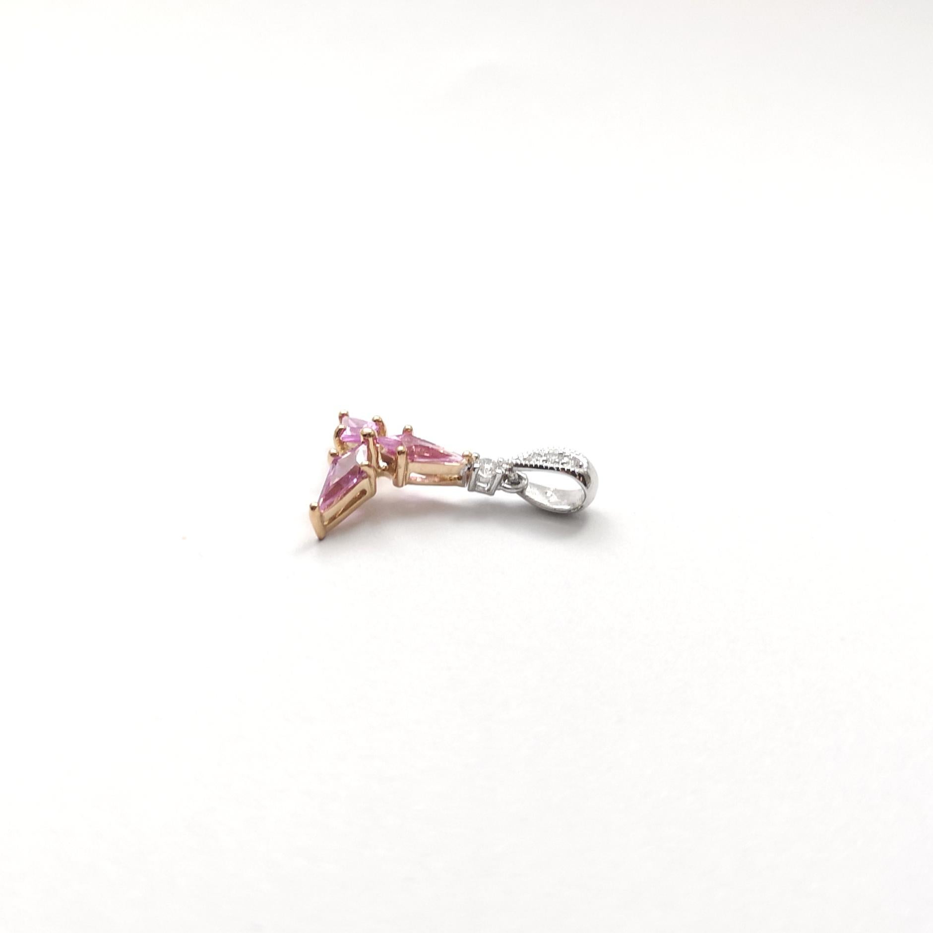Ciondolo con zaffiro rosa e diamante con montatura in oro rosa/bianco 18 carati in vendita 2