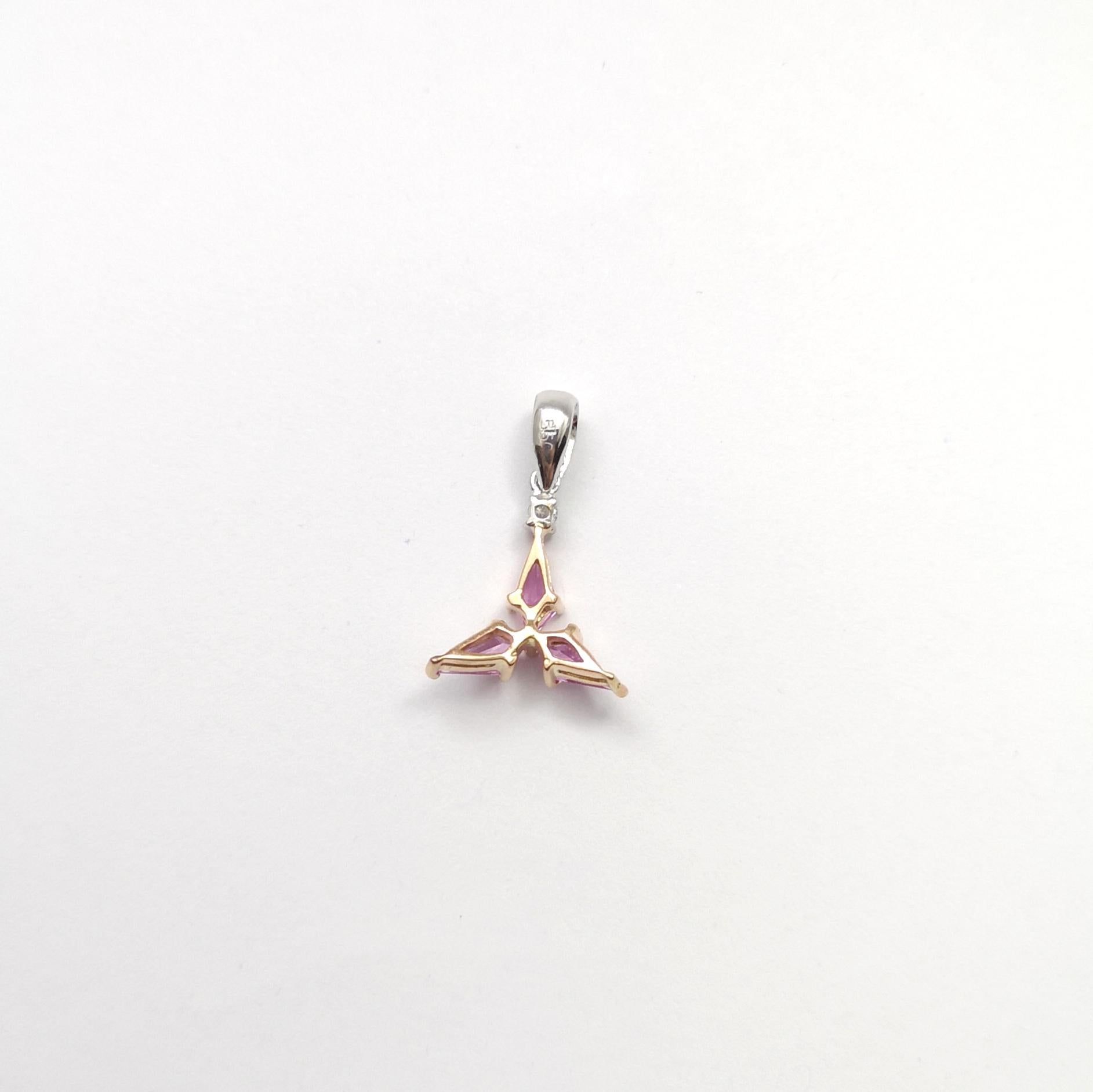 Ciondolo con zaffiro rosa e diamante con montatura in oro rosa/bianco 18 carati in vendita 3