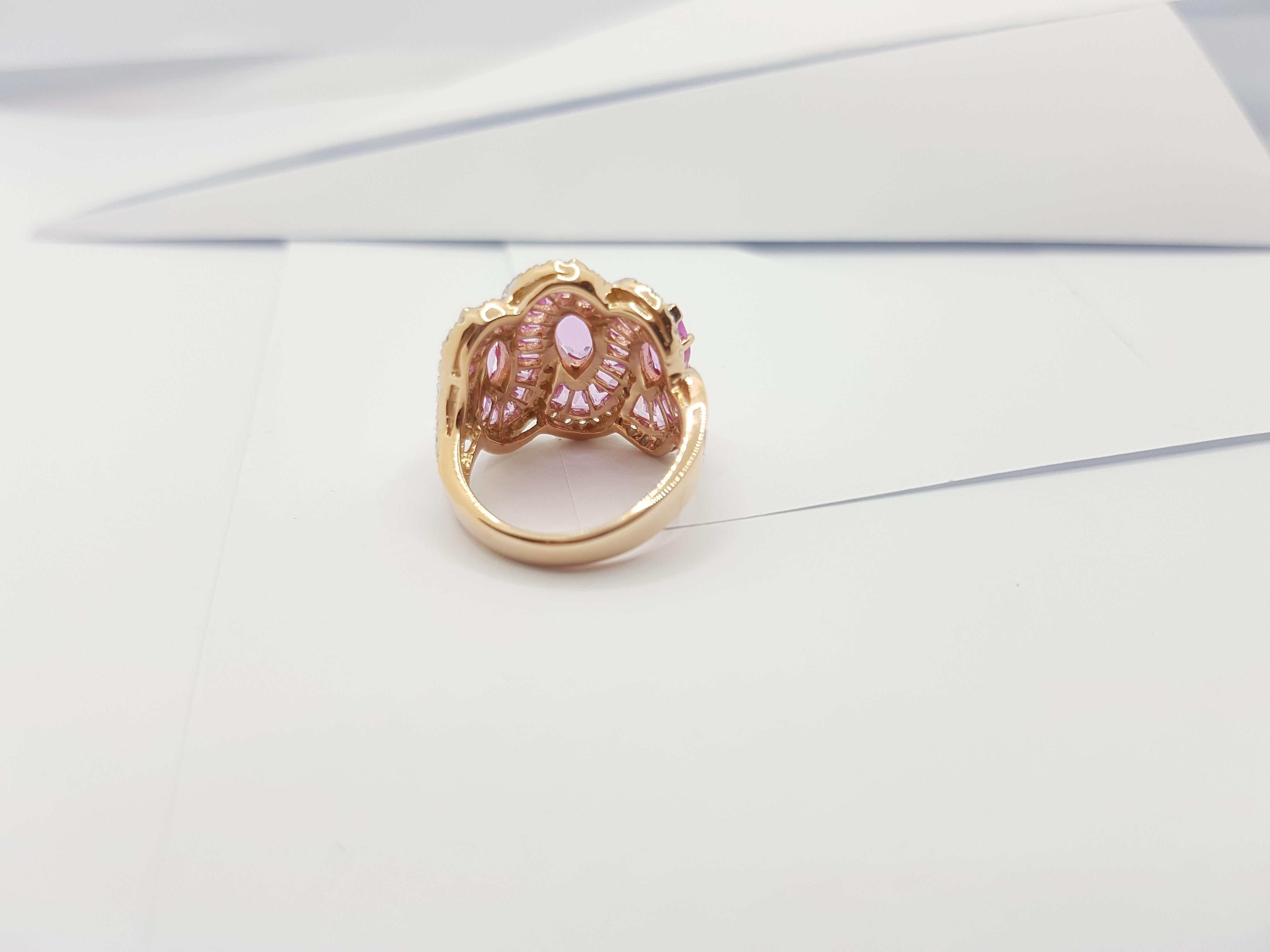 Pink Sapphire with Diamond Ring Set 18 Karat Rose Gold Settings For Sale 4