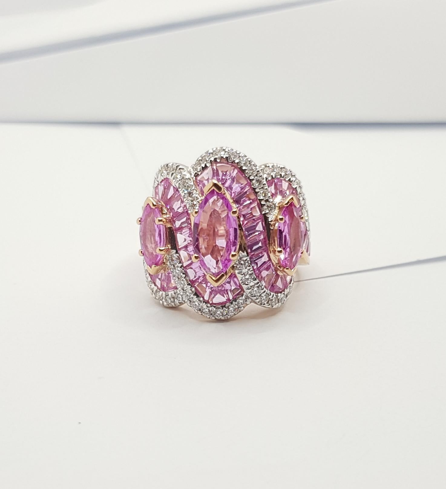 Pink Sapphire with Diamond Ring Set 18 Karat Rose Gold Settings For Sale 6