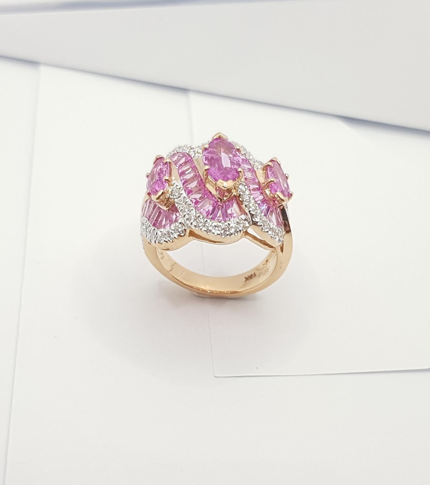 Pink Sapphire with Diamond Ring Set 18 Karat Rose Gold Settings For Sale 8