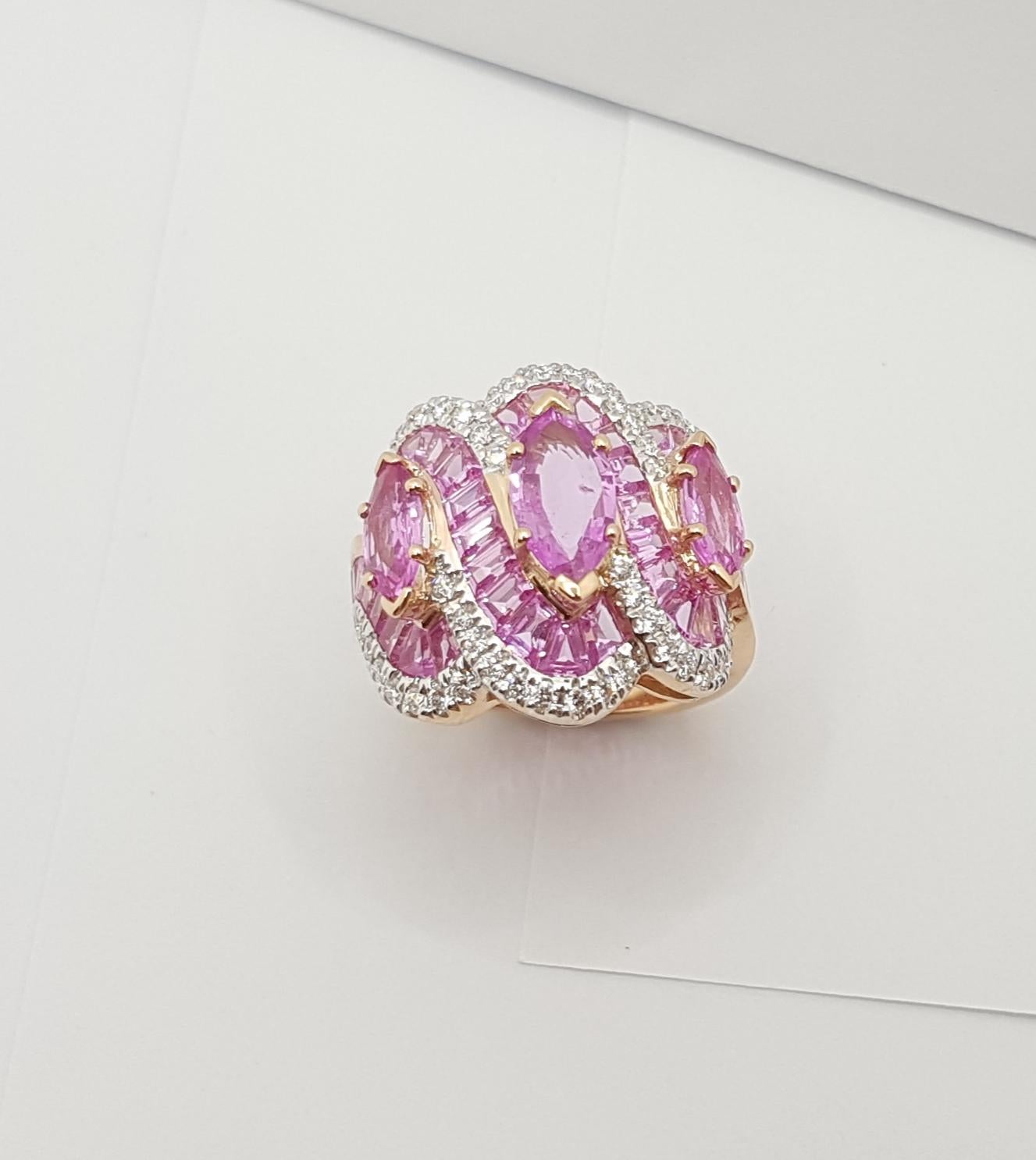 Pink Sapphire with Diamond Ring Set 18 Karat Rose Gold Settings For Sale 11