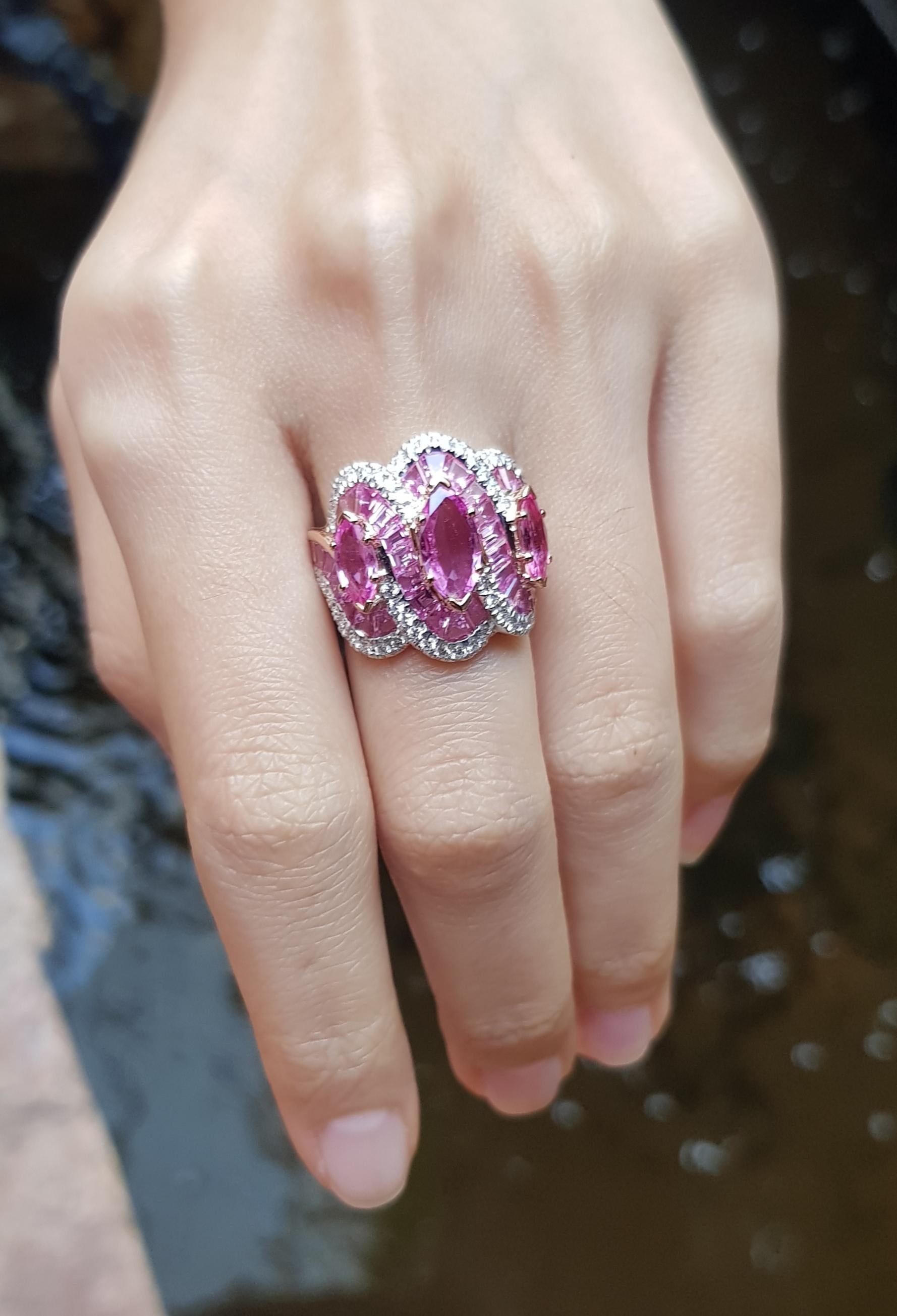 Pink Sapphire with Diamond Ring Set 18 Karat Rose Gold Settings In New Condition For Sale In Bangkok, TH