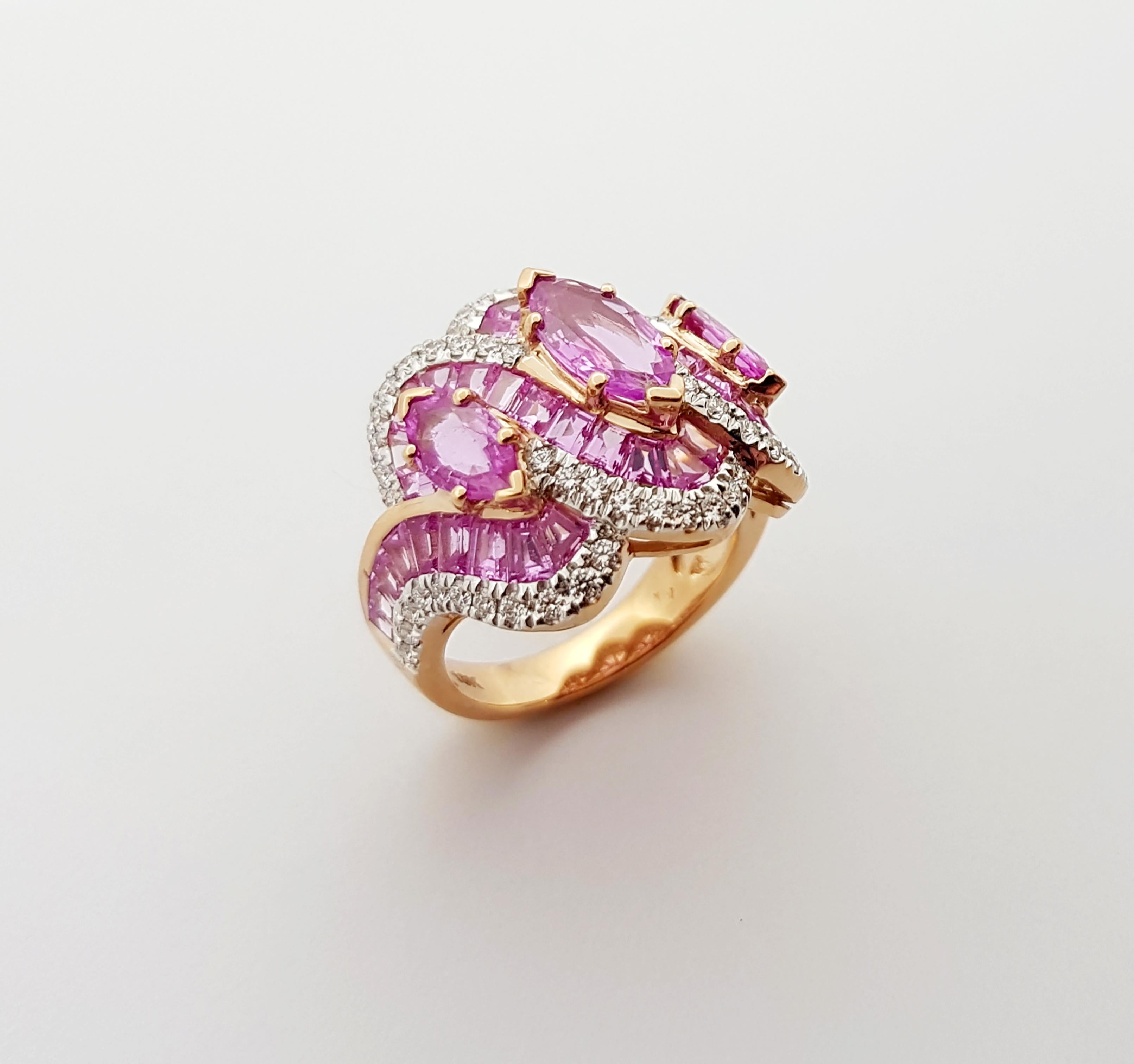 Pink Sapphire with Diamond Ring Set 18 Karat Rose Gold Settings For Sale 1
