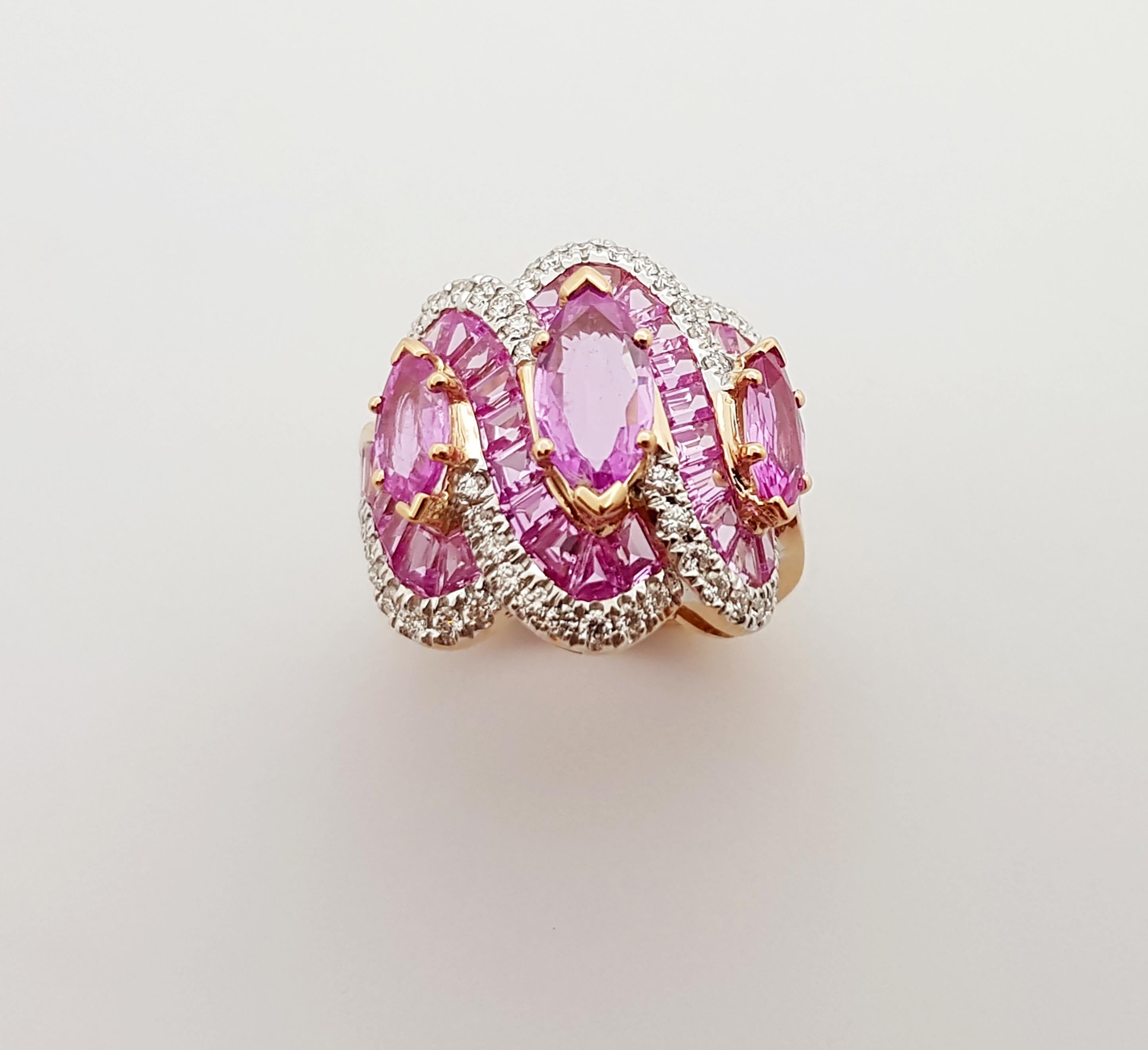 Pink Sapphire with Diamond Ring Set 18 Karat Rose Gold Settings For Sale 2