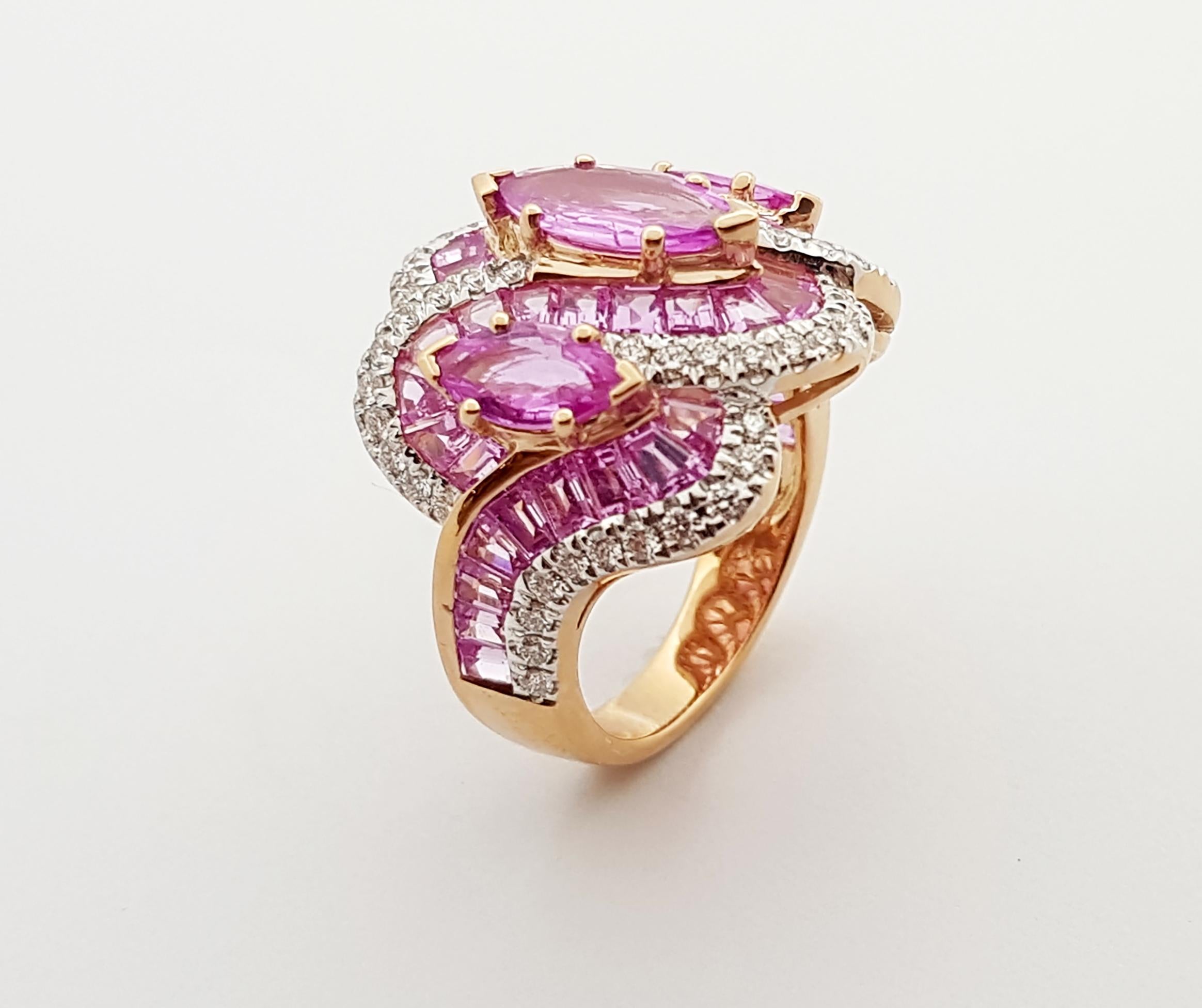 Pink Sapphire with Diamond Ring Set 18 Karat Rose Gold Settings For Sale 3