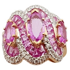 Pink Sapphire with Diamond Ring Set 18 Karat Rose Gold Settings