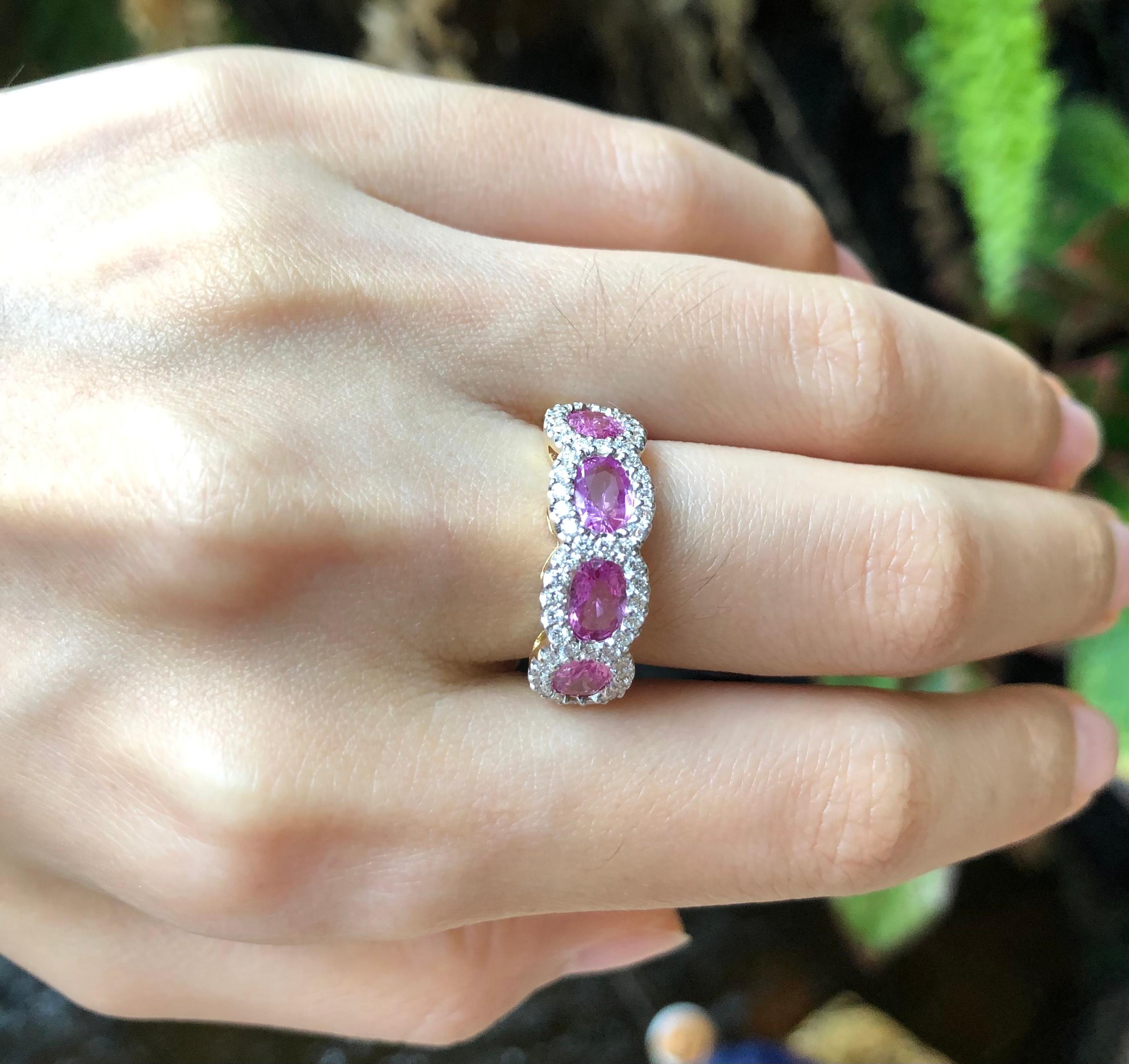 Pink Sapphire 2.17 carats with Diamond 0.52 carat Ring set in 18 Karat Gold Settings

Width:  2.2 cm 
Length: 0.8 cm
Ring Size: 54
Total Weight: 7.28 grams

