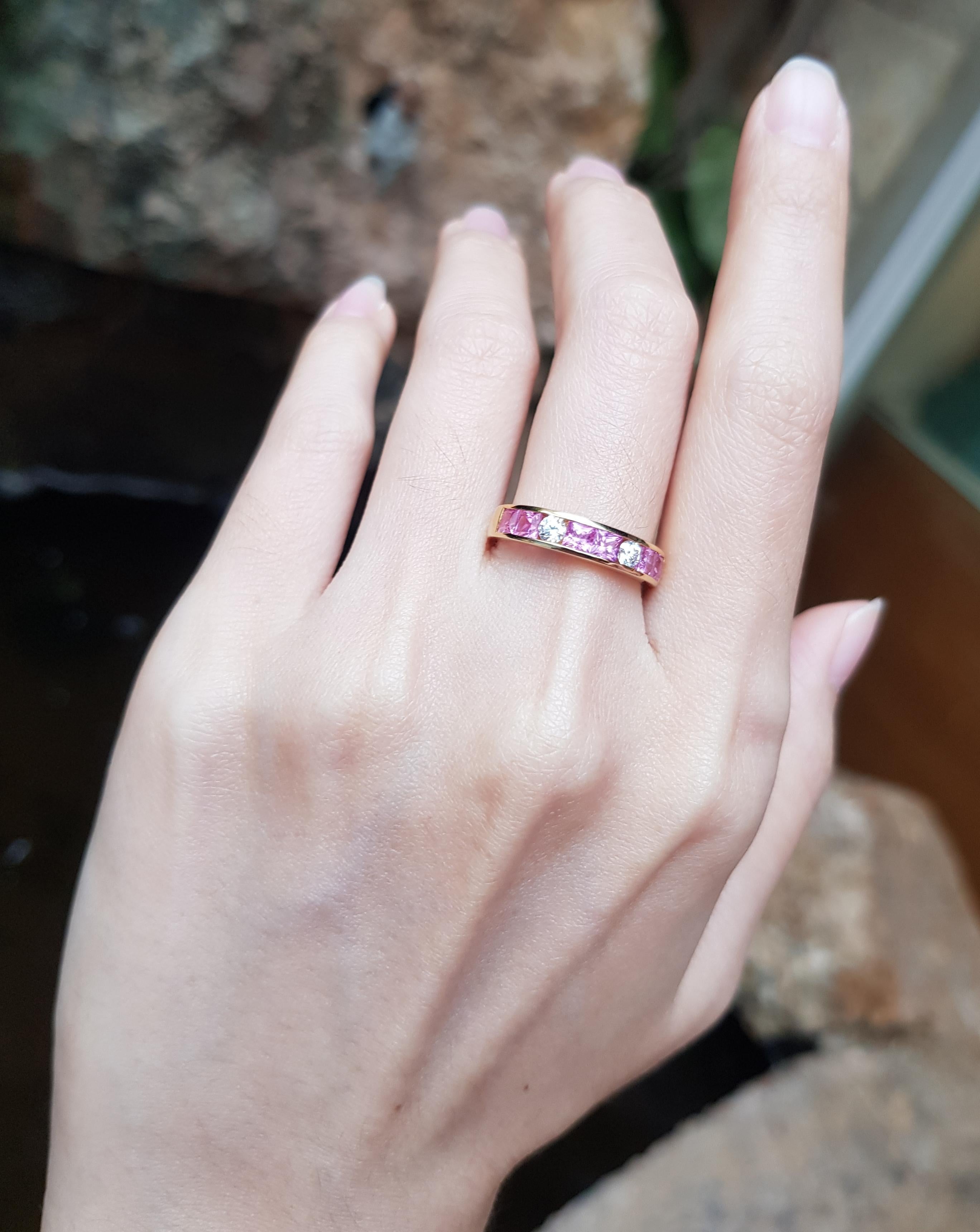 Mixed Cut Pink Sapphire with Diamond Ring set in 18 Karat Gold Settings For Sale