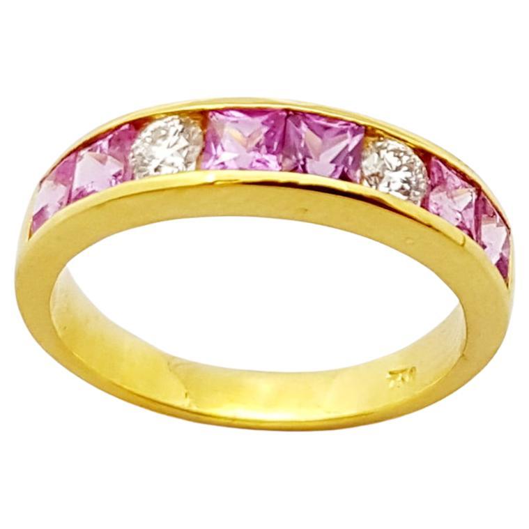 Pink Sapphire with Diamond Ring set in 18 Karat Gold Settings For Sale