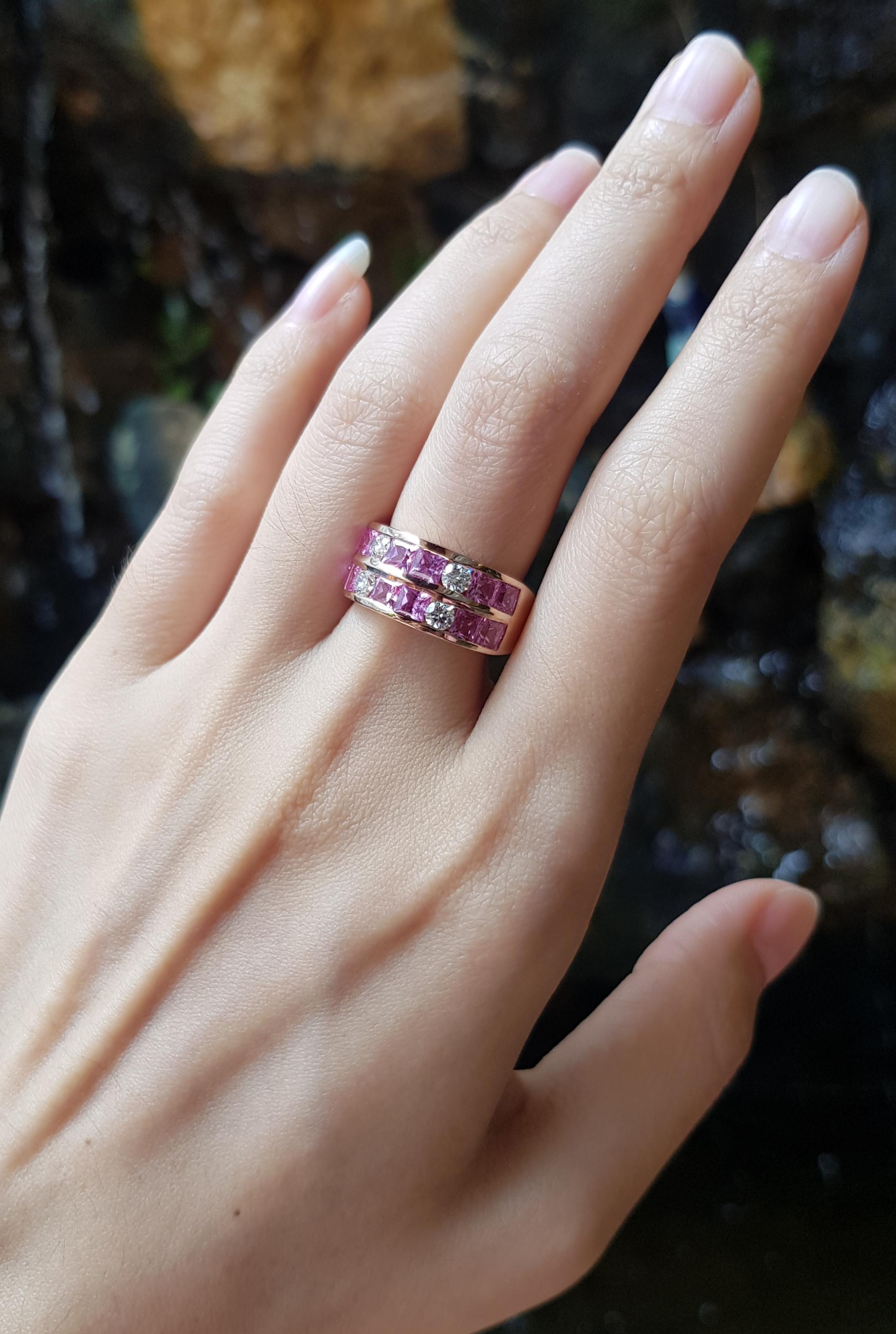 Pink Sapphire with Diamond Ring Set in 18 Karat Rose Gold Settings For Sale 4