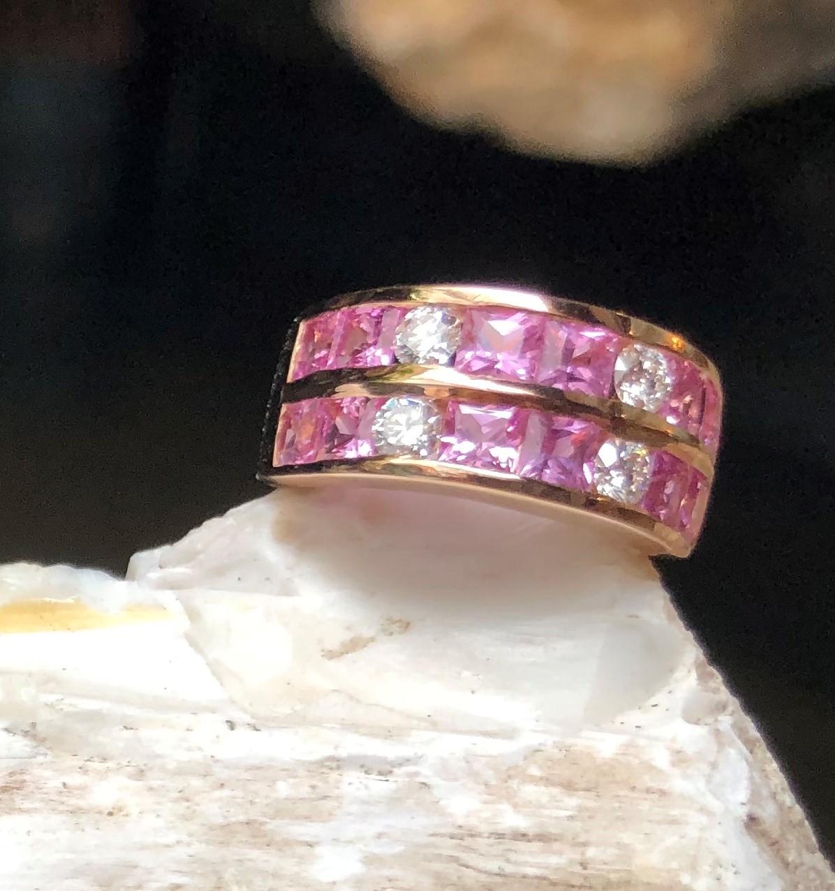 Pink Sapphire 3.15 carats with Diamond 0.49 carat Ring set in 18 Karat Rose Gold Settings

Width:  2.0 cm 
Length: 0.9 cm
Ring Size: 54
Total Weight: 10.16 grams

