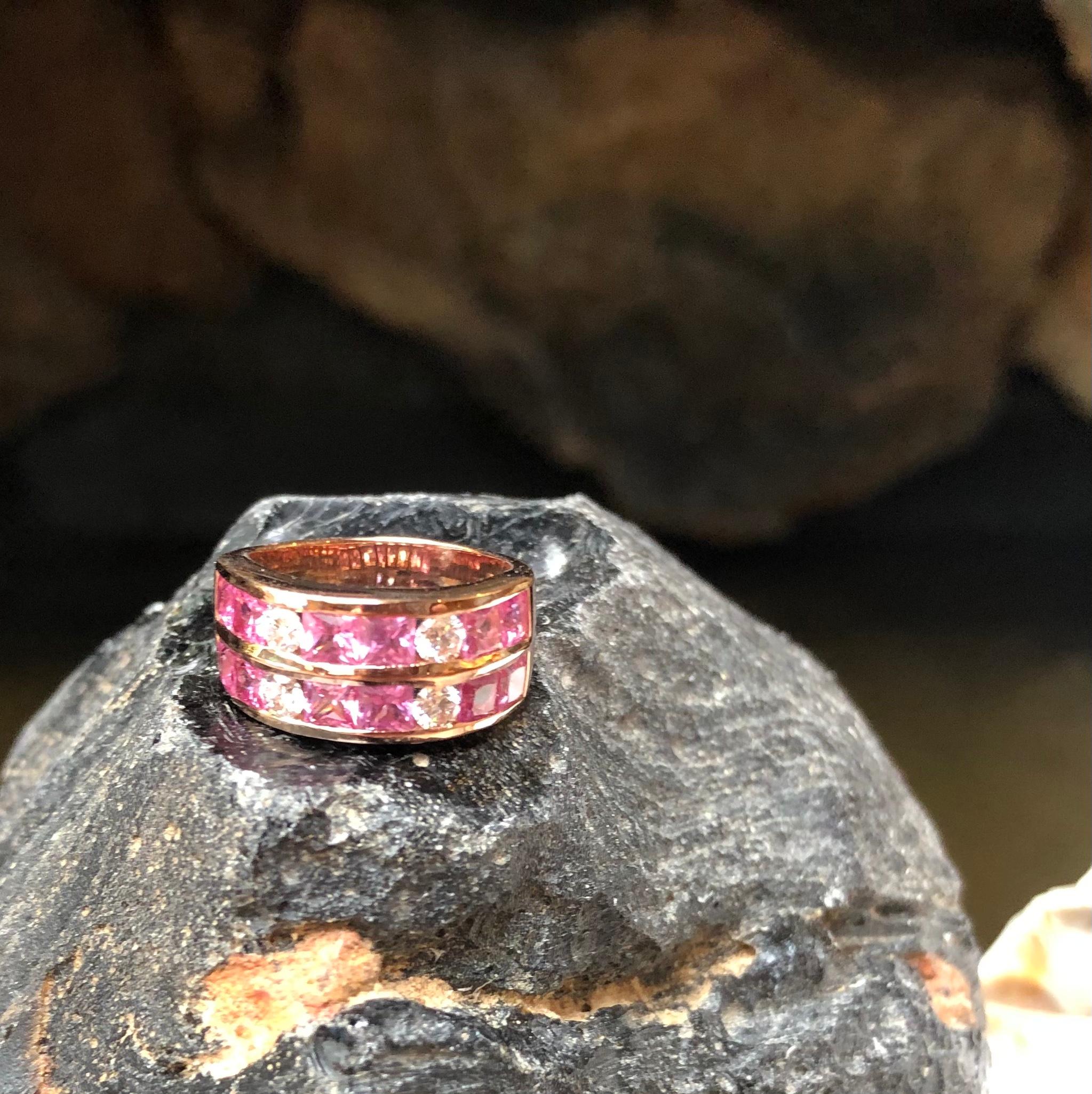 Contemporary Pink Sapphire with Diamond Ring Set in 18 Karat Rose Gold Settings For Sale