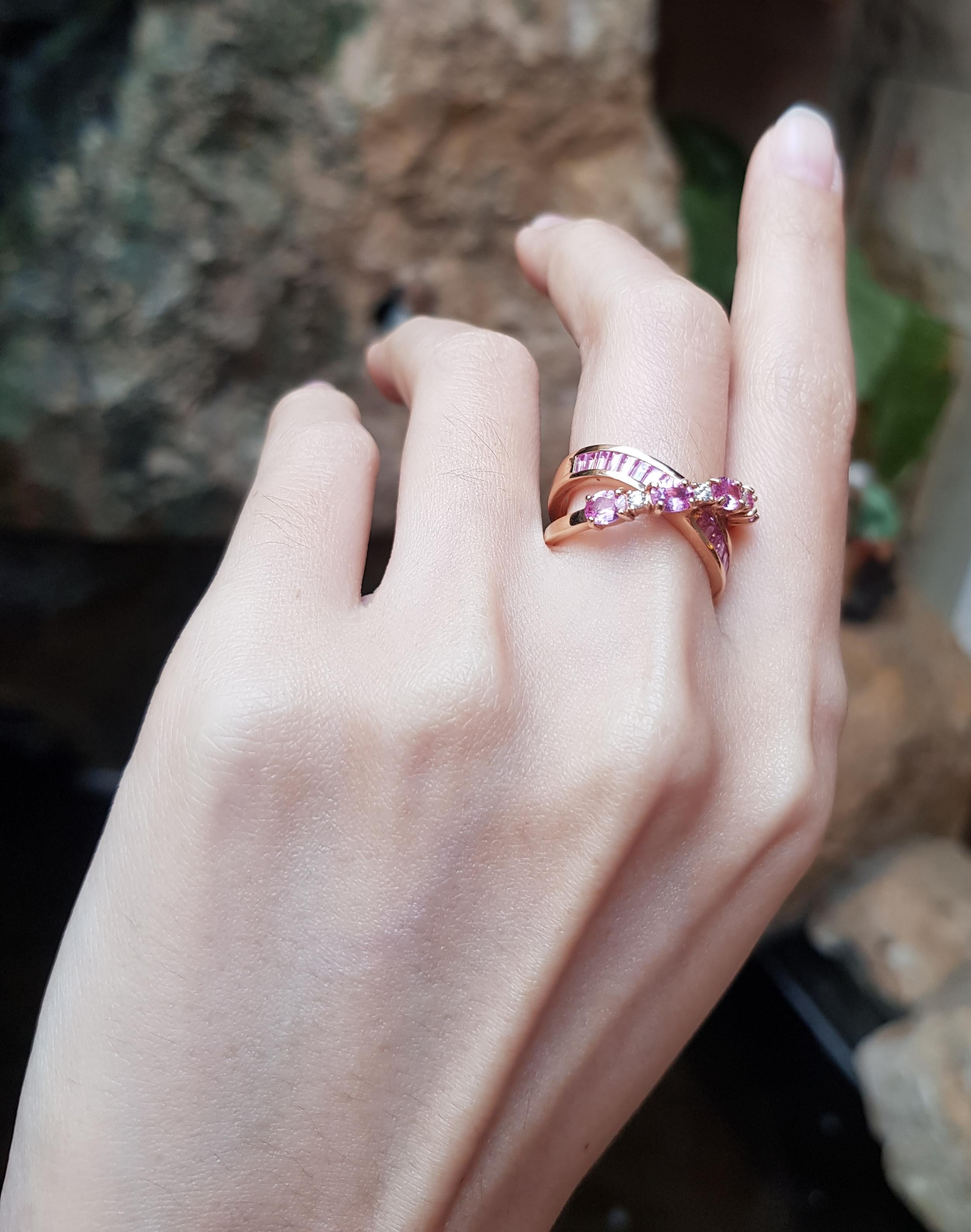 Mixed Cut Pink Sapphire with Diamond Ring Set in 18 Karat Rose Gold Settings For Sale