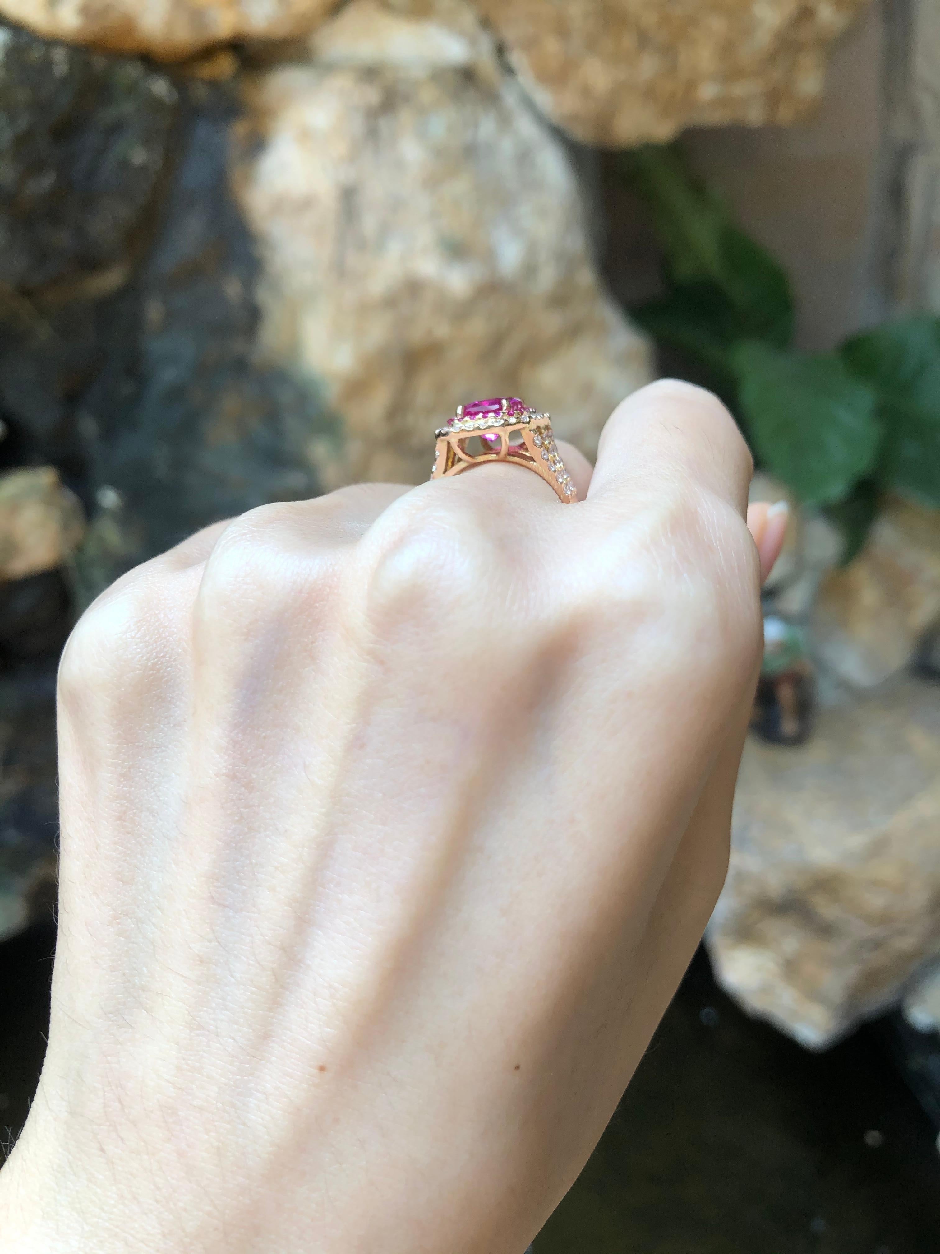 Cushion Cut Pink Sapphire with Diamond Ring Set in 18 Karat Rose Gold Settings For Sale