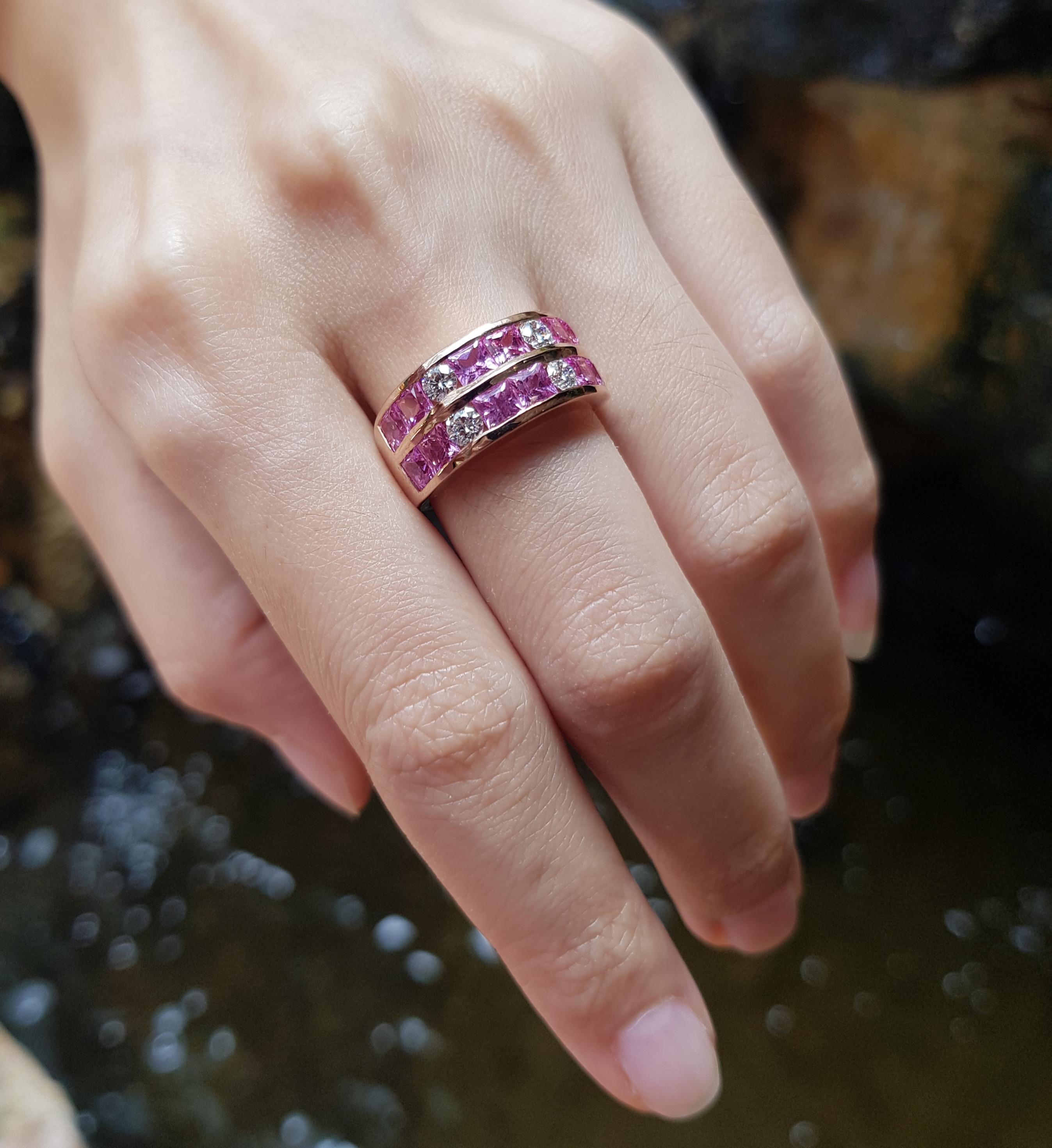 Pink Sapphire with Diamond Ring Set in 18 Karat Rose Gold Settings For Sale 1