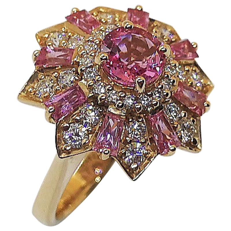 Pink Sapphire with Diamond Ring Set in 18 Karat Rose Gold Settings