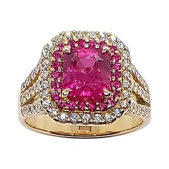 Ring mit rosa rosa Saphir und Diamant in 18 Karat Roségoldfassung